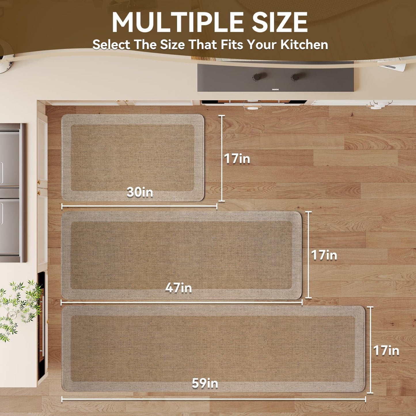 Quqei Kitchen Mat Non Slip, Washable Kitchen Rugs, Absorbent Kitchen Mats for Floor, Rubber Backing Soft Standing Floor Mat Runner Rug for Front of Sink, Easy to Clean and Maintain, Brown 17"x30"