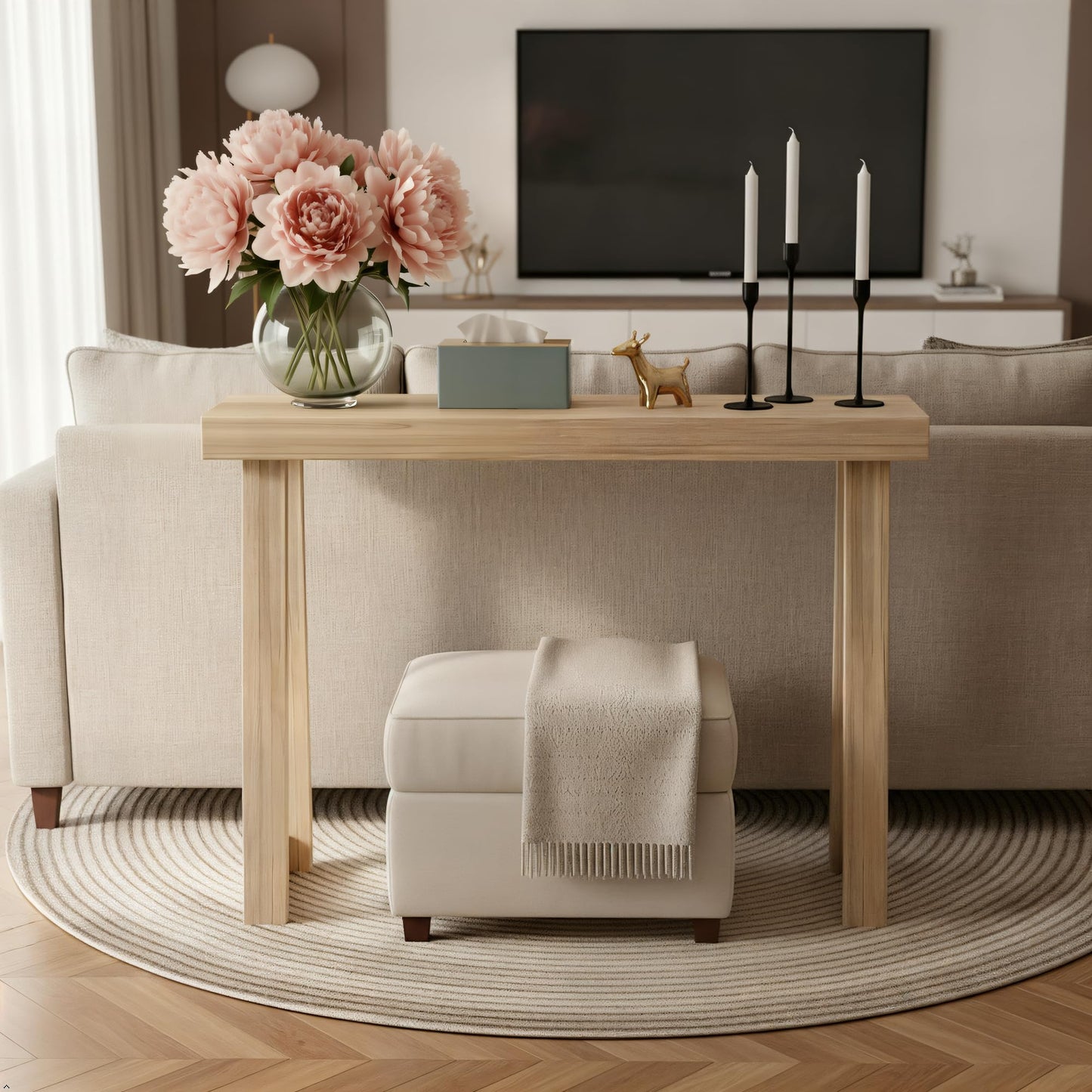 Plank+Beam Solid Wood Console Table, 36 Inch, Sofa Table, Narrow Entryway Table for Hallway, Behind The Couch, Living Room, Foyer, Easy Assembly, Blonde