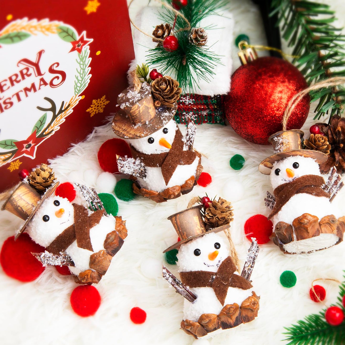 4Pcs Christmas Snowman Ornaments - Handmade Hanging Decoration, Christmas Decor - Ideal for Christmas Tree, Holiday Centerpiece, Party Supplies, and Home Decor