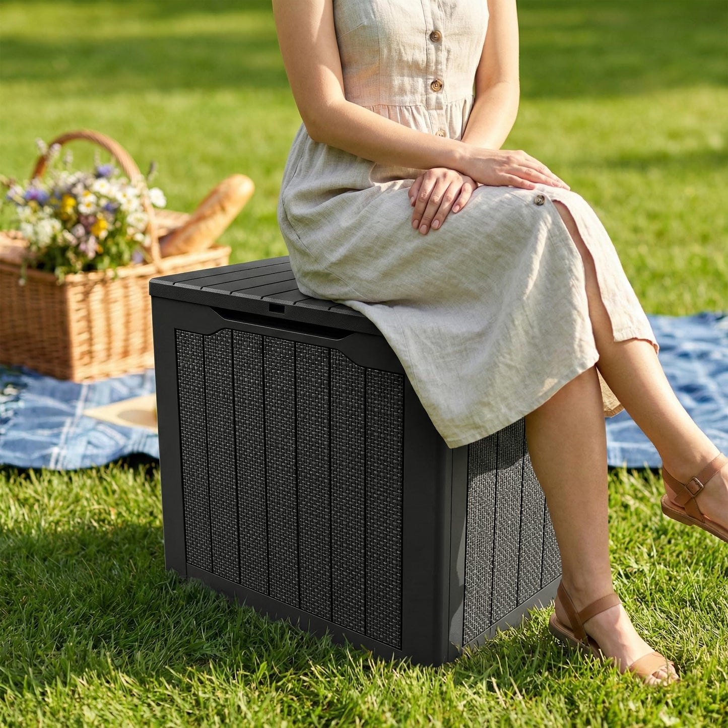 UDPATIO 30 Gallon Deck Box, Outdoor Storage Box Lockable Waterproof Resin, Indoor Outdoor Storage Container for Patio Cushions, Garden Tools, Pool Accessories, Package Delivery Boxes for outside