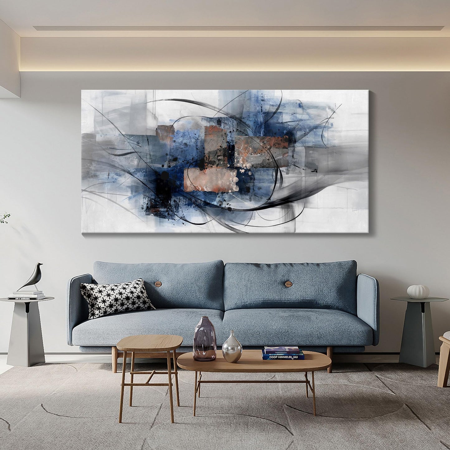 Mofutinpo Black and Blue Abstract Wall Art: Large, Modern Canvas Wall Art for Living Room, Bedroom, Office Decorations - Blue, Grey, Black and White Wall Decor Paintings & Pictures 20×40