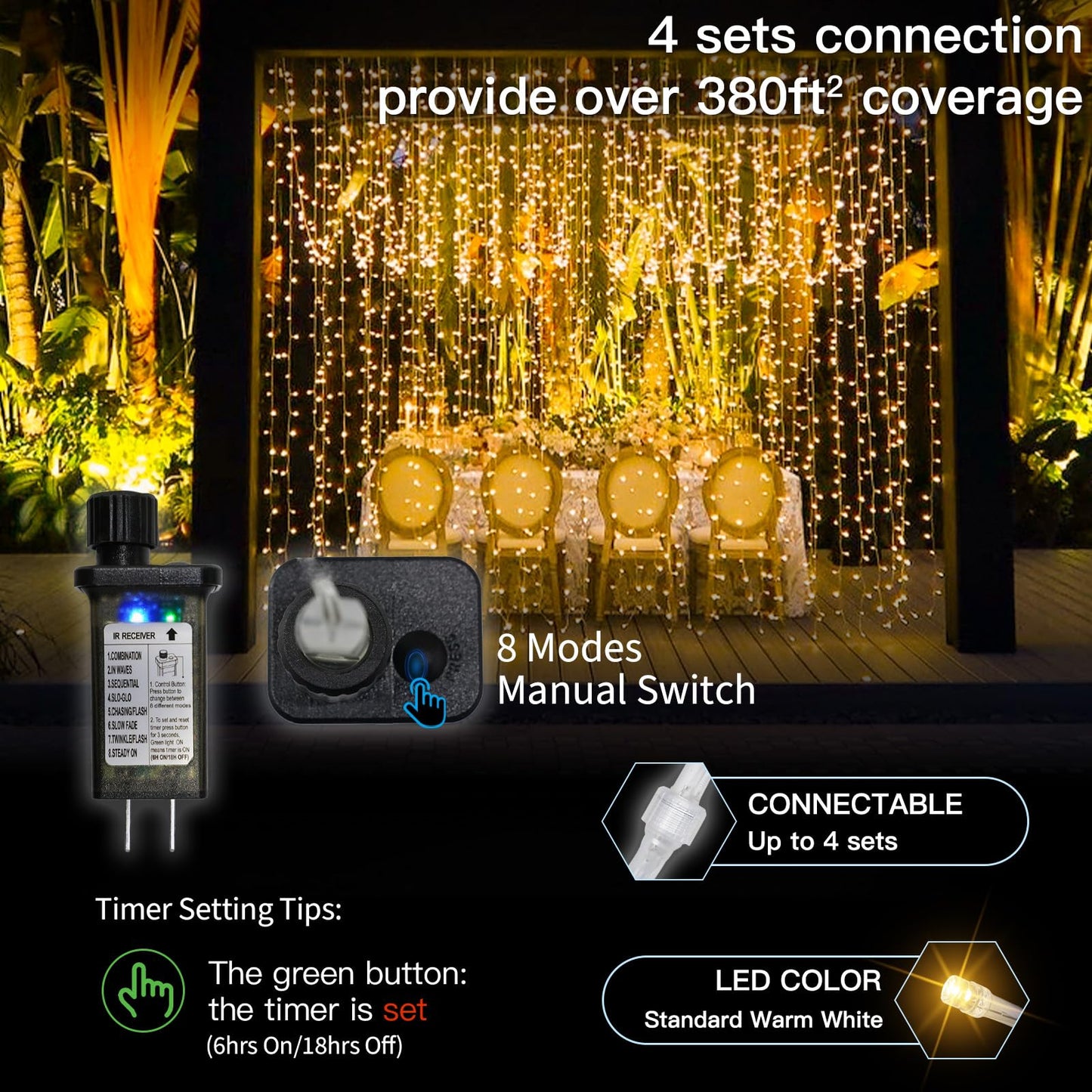 suddus Curtain Lights for Bedroom, 300 Led 9.8x9.8ft Curtain Lights for Backdrop, Curtain String Lights for Christmas, Dorm, Wall, Backdrop, Window, Wedding, Party, Birthday Decor, Warm White