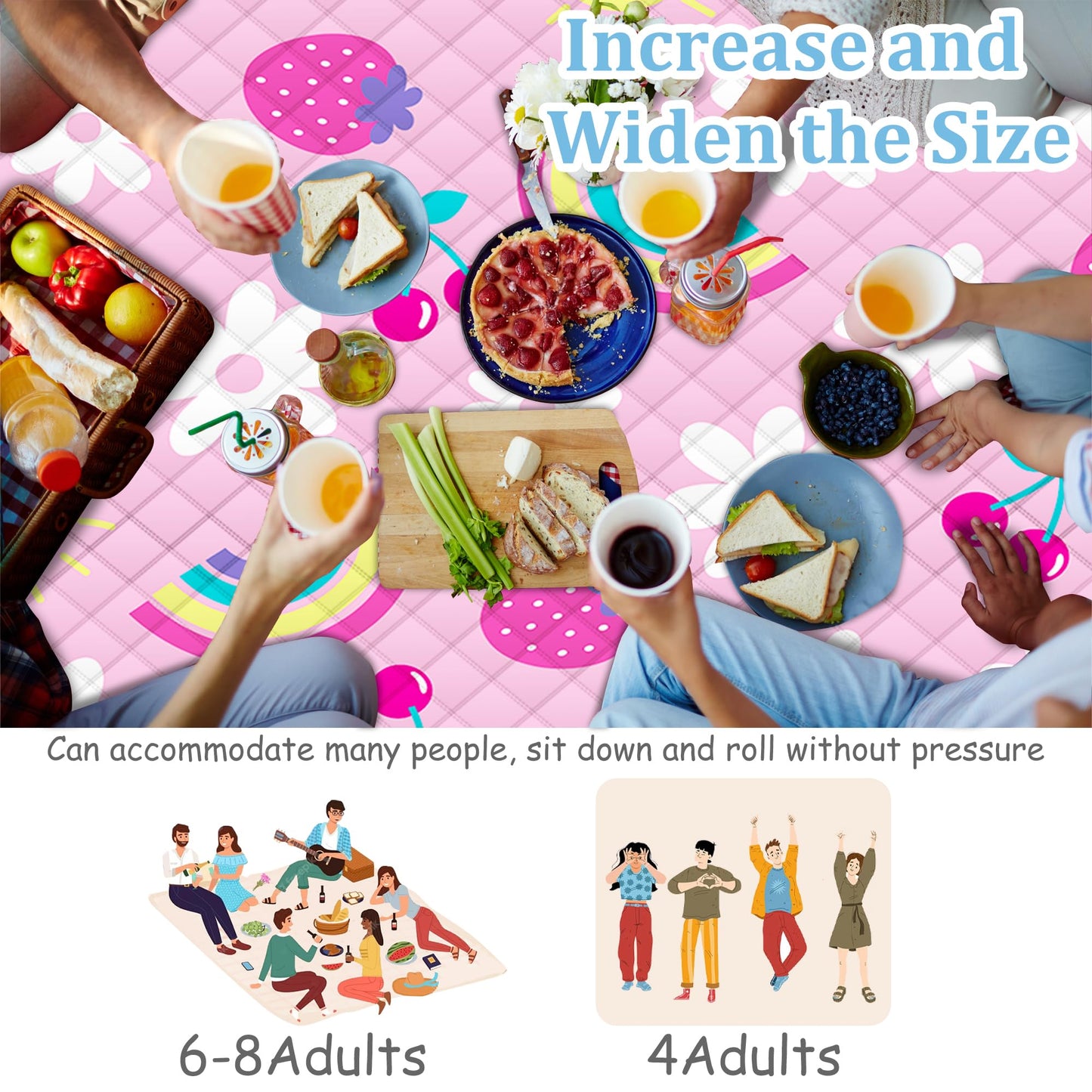 Extra Large Picnic Blanket Waterproof,80"x 80"Foldable Machine Washable Beach Blankets,Outdoor Blanket for 6-8 Adults, Picnic Mat Suitable for Indoor Crawling,Park Beach,Camping,Hiking, Travel(Pink)