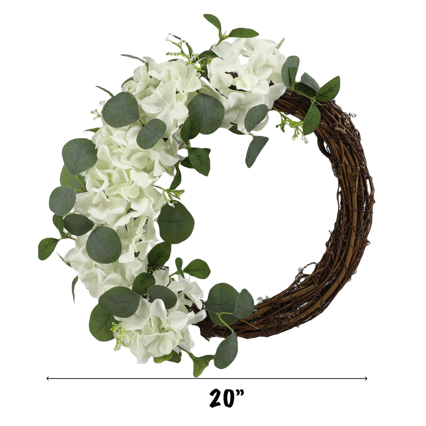 COLLECTIVE HOME - Artificial Wreath, 20" Artificial Wreath for Front Door, Spring Green Leaf for Window Wedding, Home Porch Patio Garden Decor (Grapevines Cream Hydrangeas)