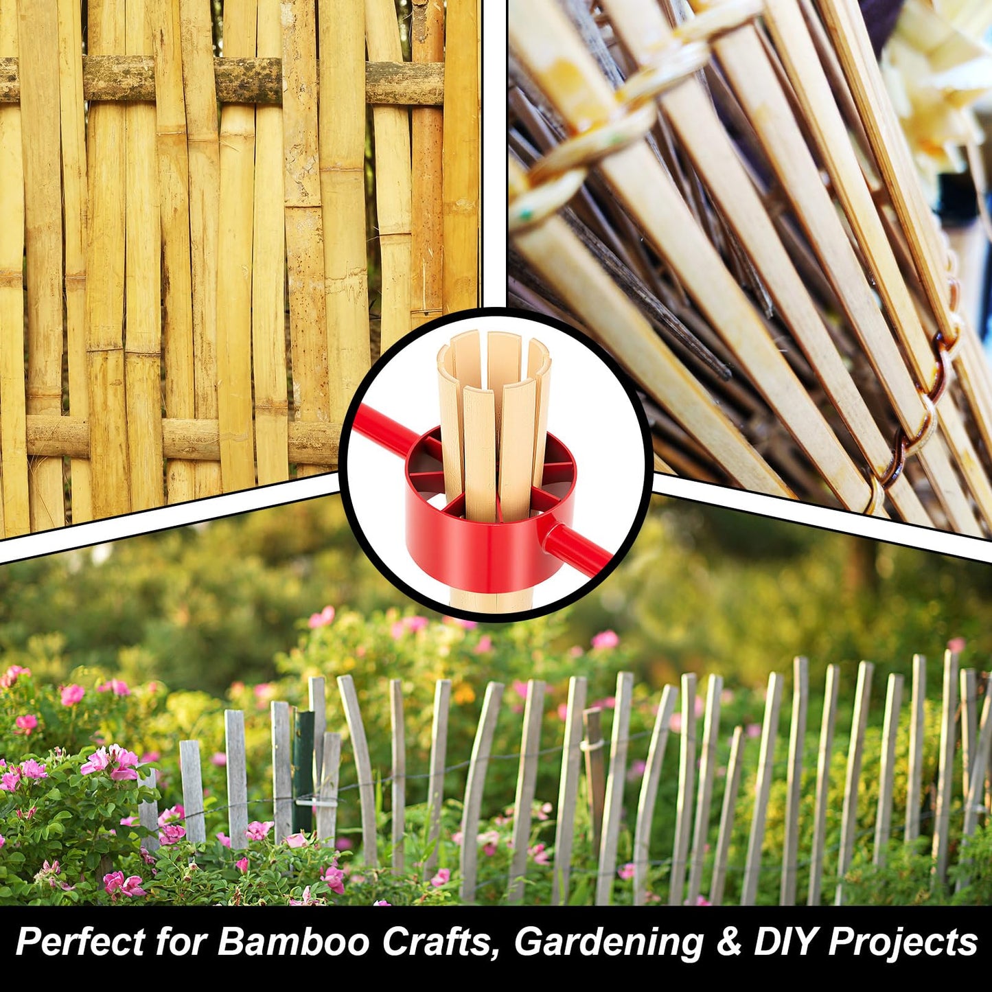 Lanties Bamboo Splitter 5.5 Inch Bamboo Split Steel Manual Dividing Splitting Tool with Both Side Handle Blade for Farm Backyard Workplace, Easy to Use, Red(8 Cut)