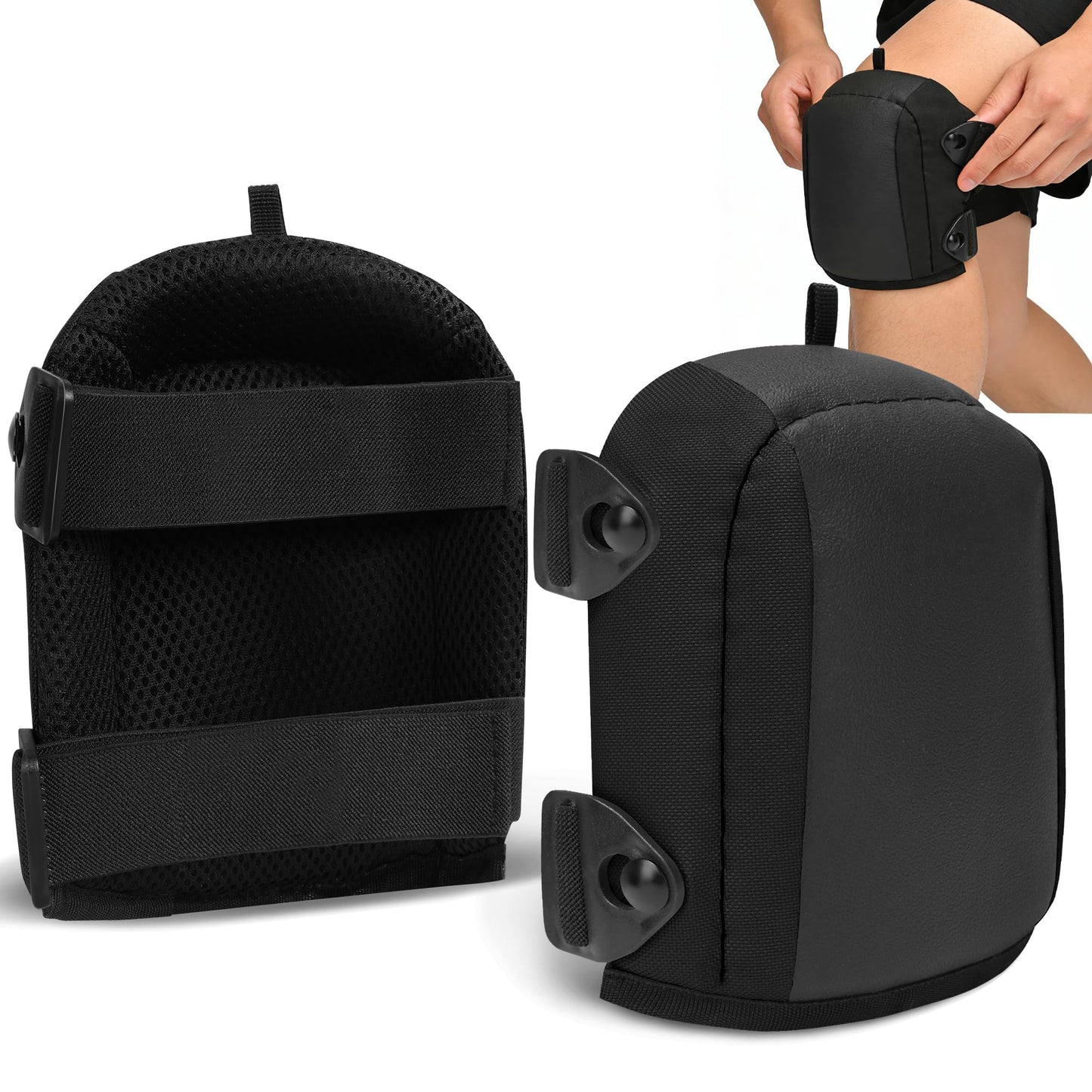 NINEMAX Knee Pads for Work, Construction, Floor, Garden, Soft Leather Non Slip Knee Protector with Thick Comfortable Foam and Adjustable Straps for Men Women Adult (Black)