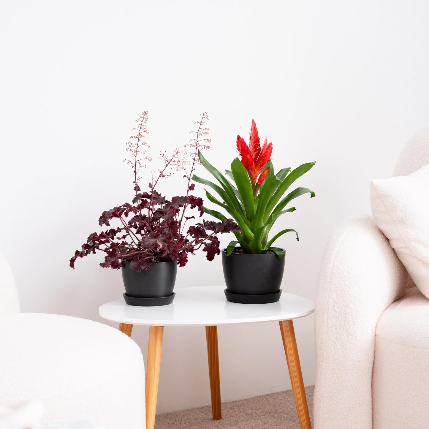 Kin 'n' Kind Set of 2 Minimalist Plant Pots (6.5" & 5.5") – Modern Indoor Planters with Drainage & Saucers – Durable Eco-Conscious Composite, Indoor/Outdoor – Marin Night Black