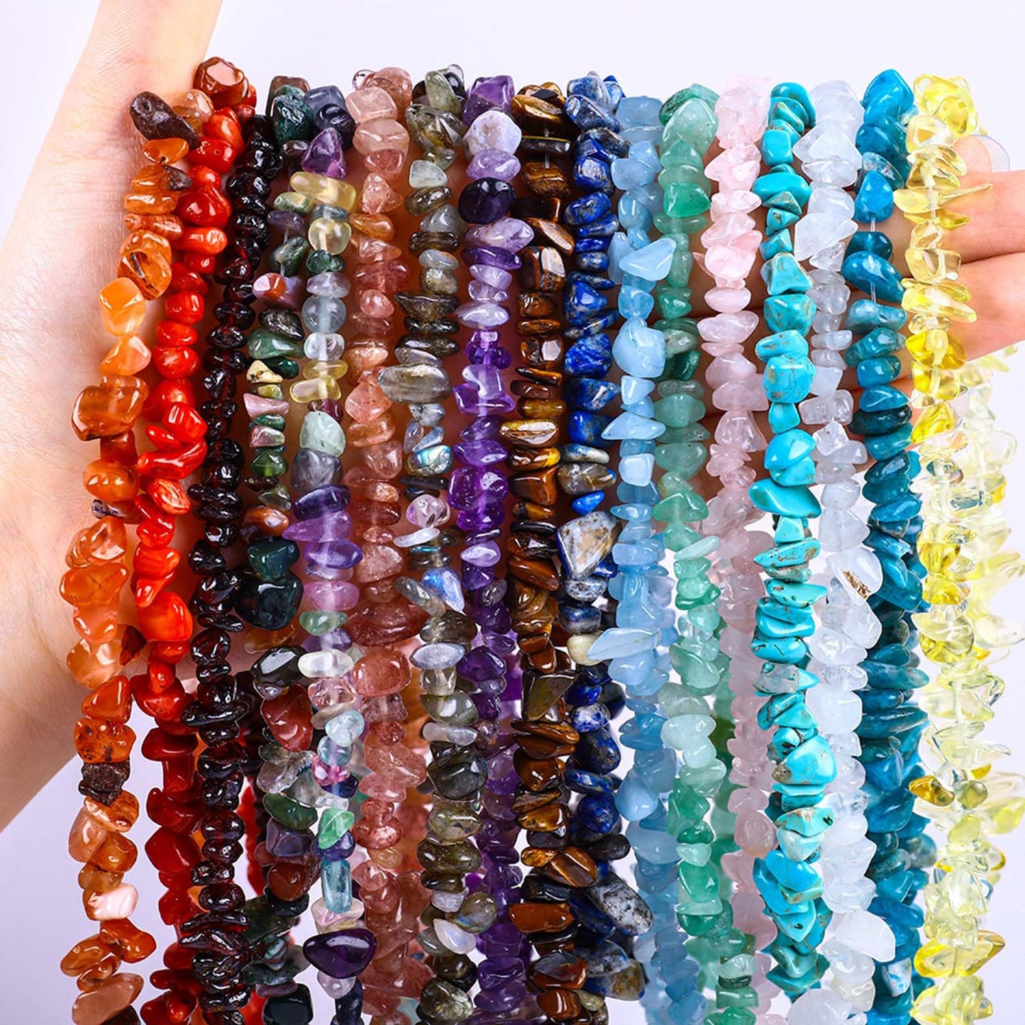 200pcs Natural Chip Stone Beads Gemstone Healing Crystal Loose Rocks Bead Irregular Glass Seed Charm Beads Drilled DIY for Jewelry Bracelet Necklace Earrings Making Crafting Supplies (Purple, 5-8mm)