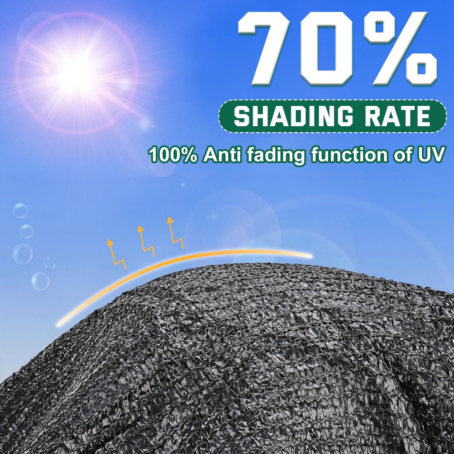 Kesfitt 70% Shade Cloth 10x20 ft, Breathable HDPE Mesh Sun Shade Tarp for Garden & Greenhouse, UV Resistant Outdoor Shade Fabric with Copper Grommets for Plants, Patio, Yard