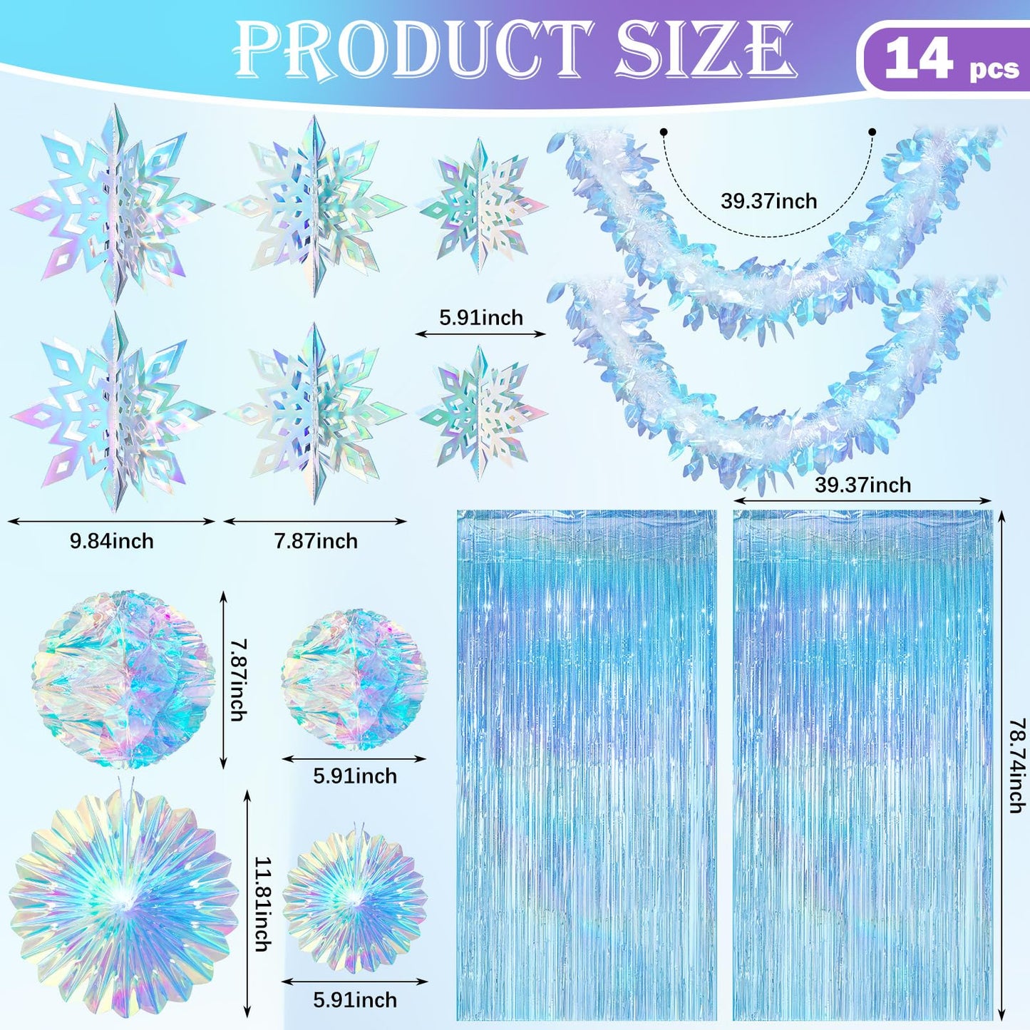 Soulchen 14 Pcs Winter Wonderland Snowflake Party Decorations Baby Shower Party Ornament with 6ft Backdrop Snowflake Hanging Honeycomb Fan and Garland for Baby Its Cold Outside Decor