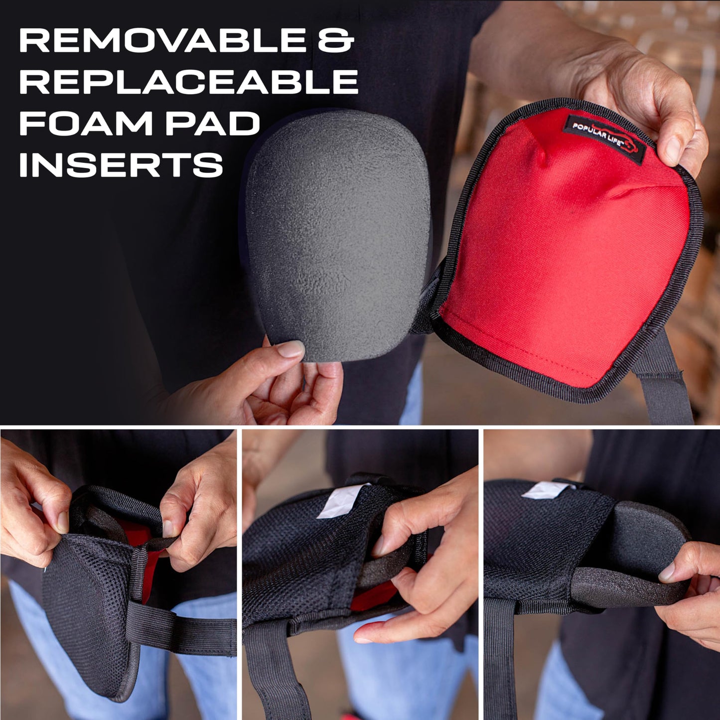 POPULAR LIFE Lightweight Gardening Knee Pads with Removable and Replaceable Foam Pad Insert, Washable Soft Cap Knee Pad, Easy Fit with Adjustable Hook and Loop Closure Straps