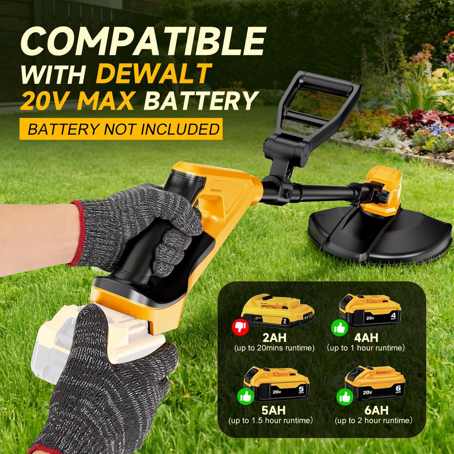 Cordless String Trimmer for Dewalt 20v Battery(Battery Not Included), 3-in-1 Weed Wacker Edger Grass Trimmer with Wheel, Lightweight Weed Eater Battery Powered w/8 Line Spools