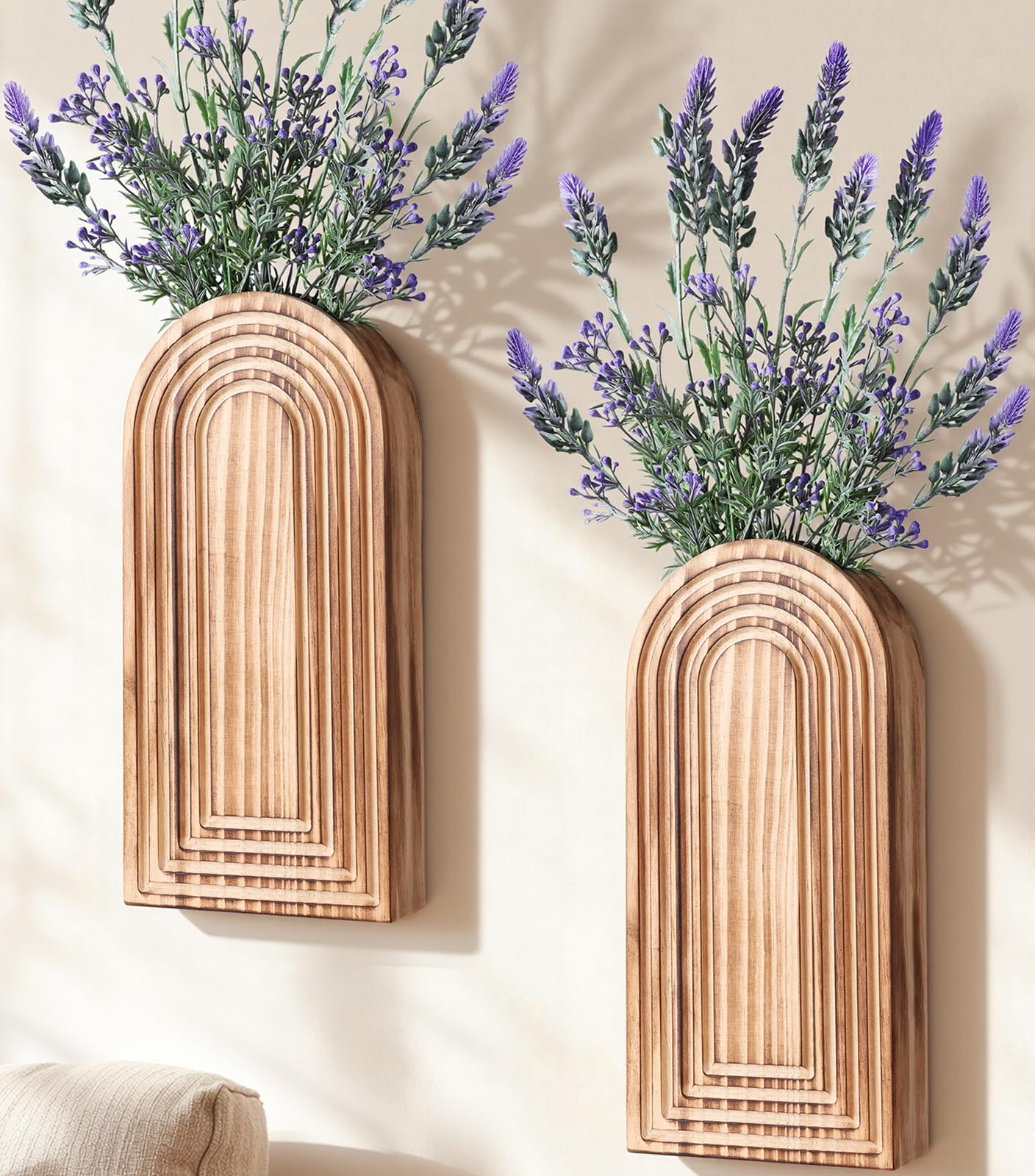 Wooden Wall Vase Set of 2, Wall Hanging Planter Modern Farmhouse Wall Decor for Boho Wall Decor for Indoor Entryway Hallway Bathroom Living Room Dining Room