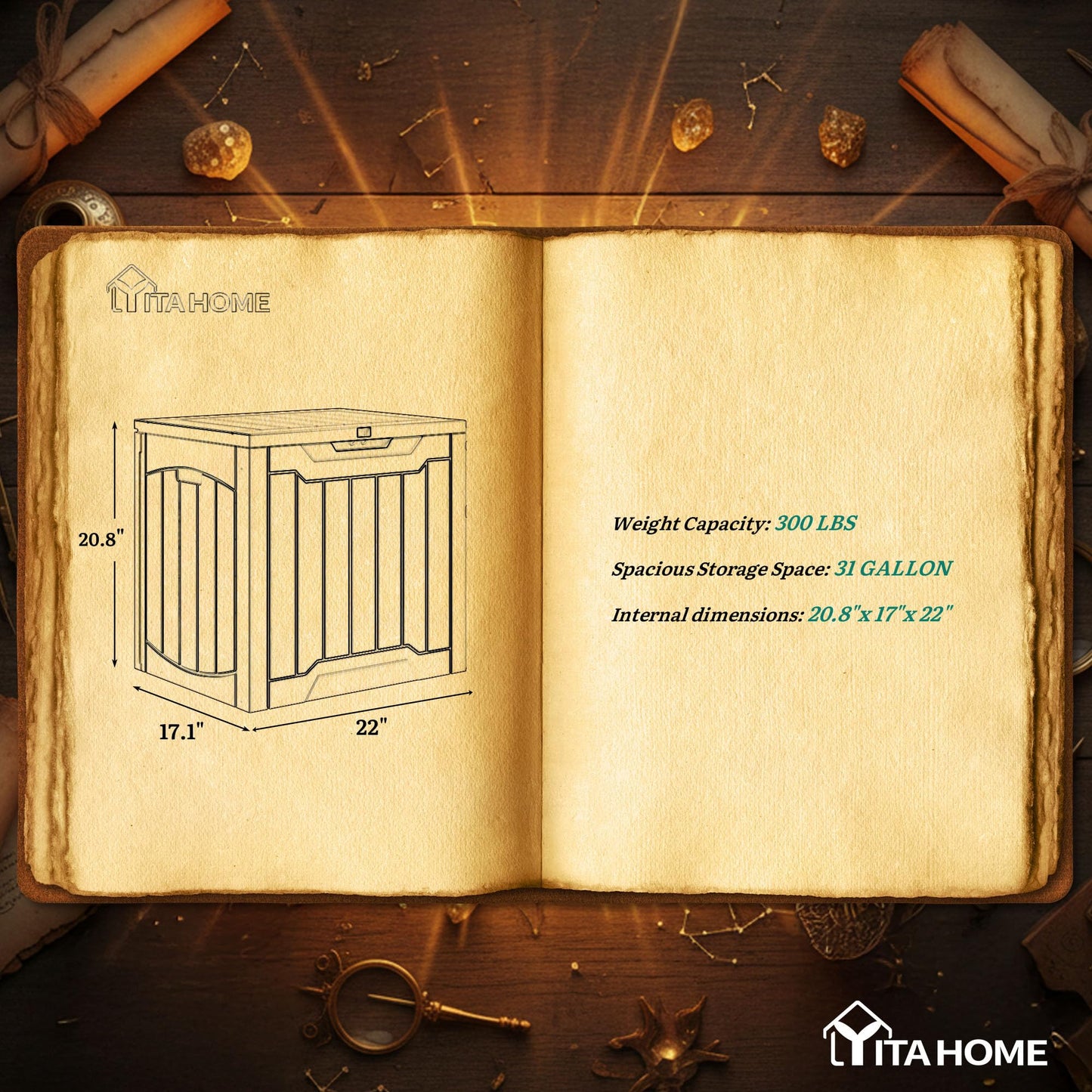 YITAHOME Outdoor Resin Storage Box 31 Gal, Water-resistant Patio Deck Box Outdoor Storage Box for Pillows, Garden Equipment, Securely Lockable, Black