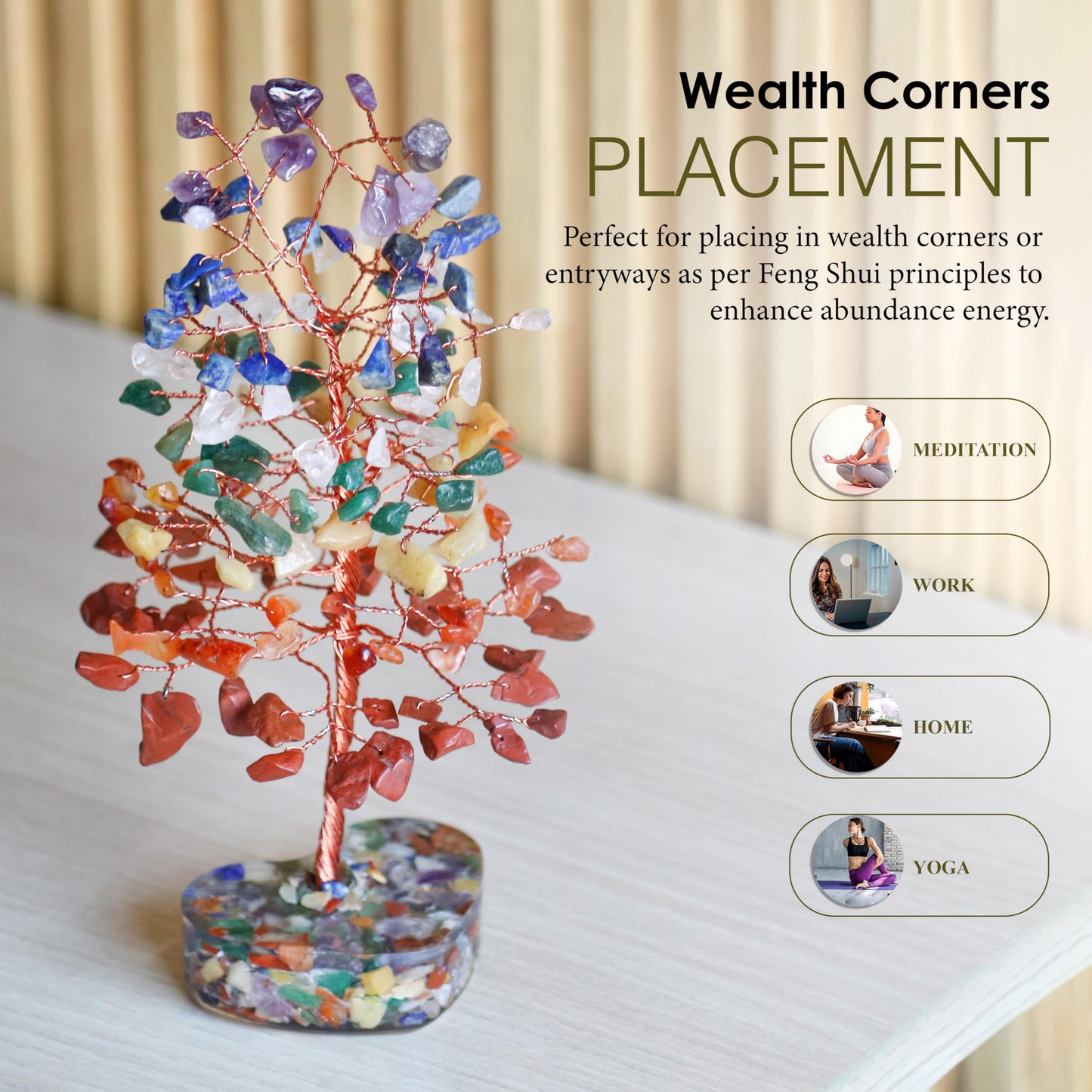 Crocon® 7 Chakra Heart Base Birthday Gifts for Women, Men & Friends | Tree of Life Crystals and Healing Stones, Home & Office Decor, Money Tree, Women Gift Ideas, House Warming Gifts New Home for Mom
