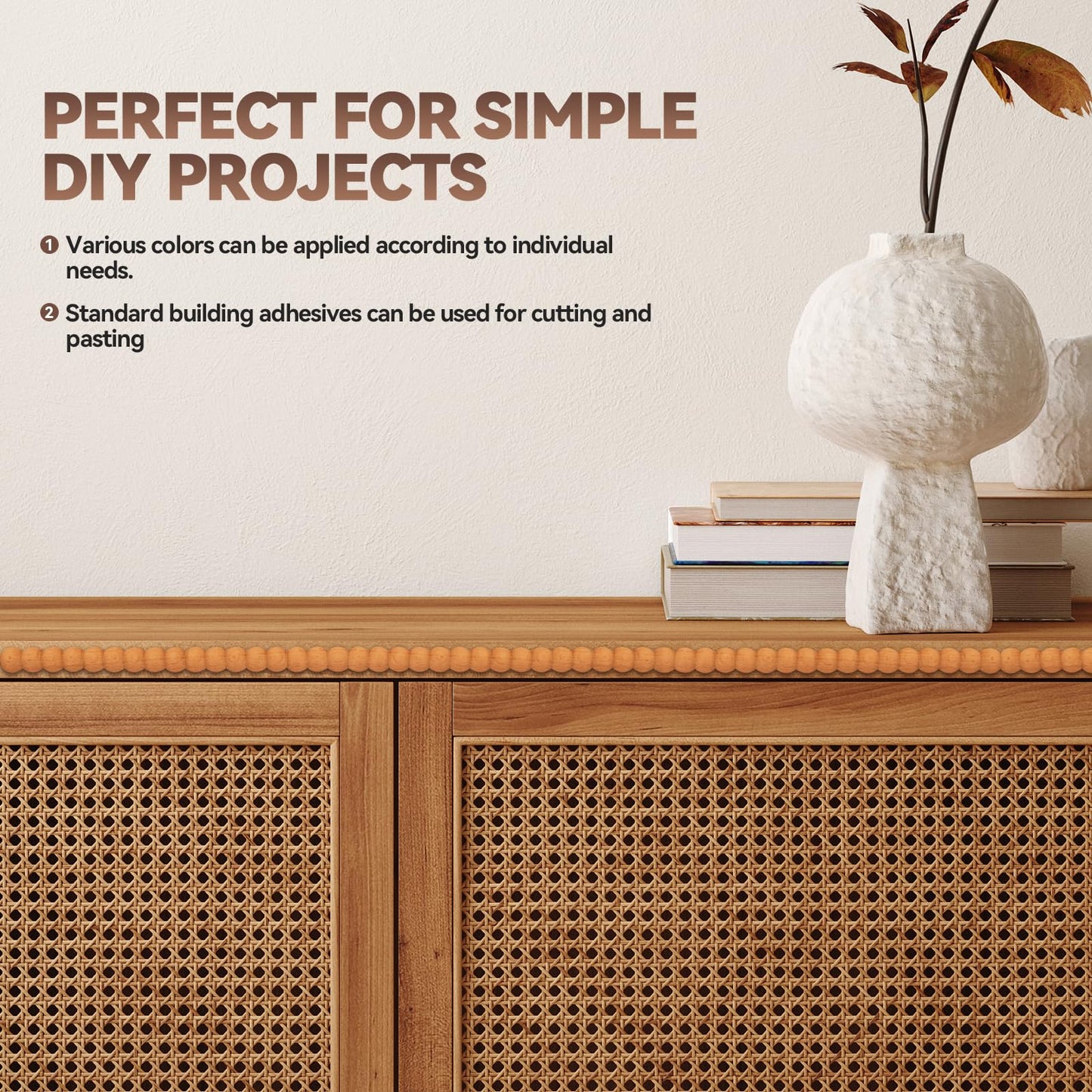 Jikvmis 15. 75 Inch Unfinished Wood Beaded Trim ，Cute Decorative Beaded Wood Trim HLF Woden Bads Tim Mlding for Home Wall Cabinet Shelf Window Door (0.55“ (14mm) x8pcs)