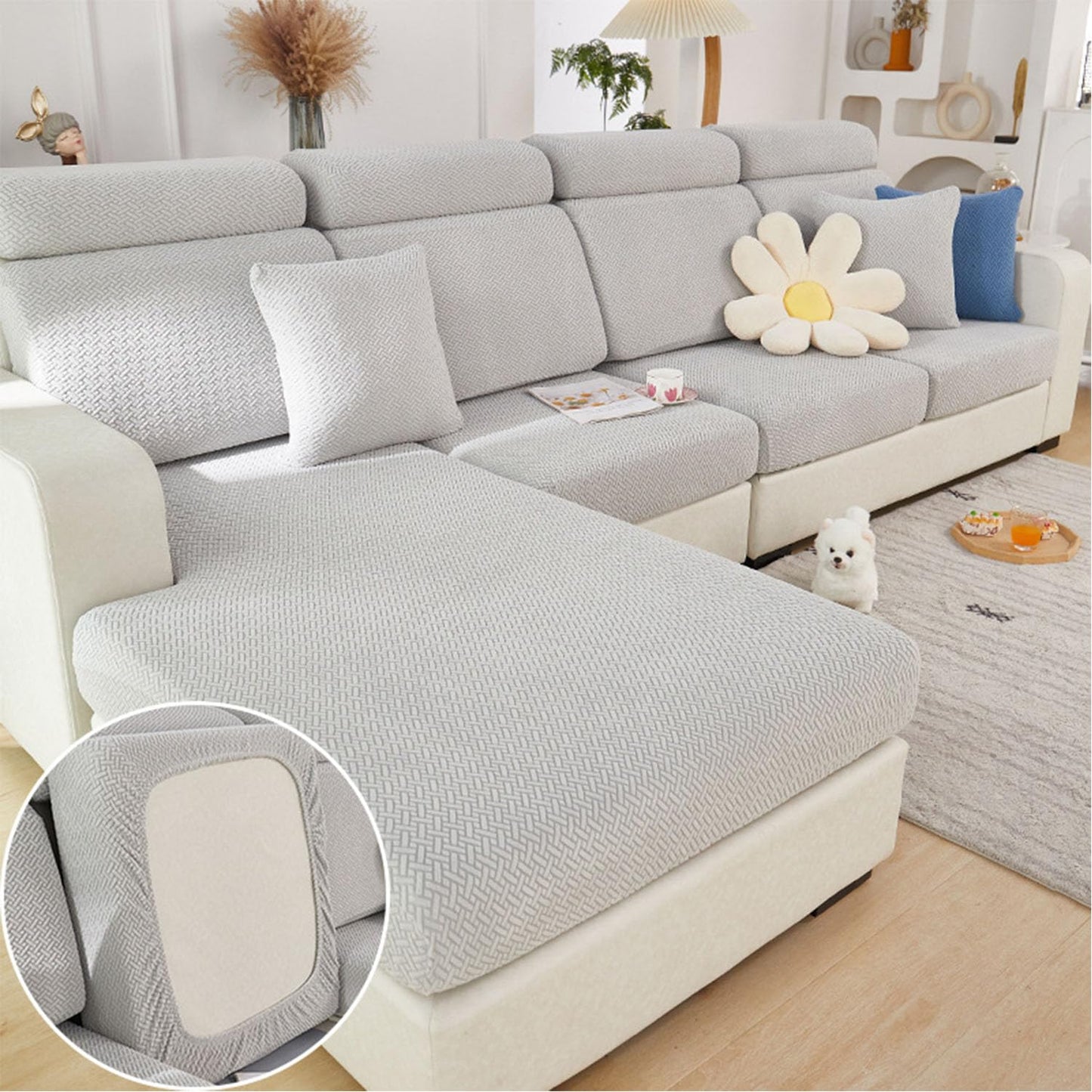 Disayu Sofa Covers Couch Covers for Sofa Pet Friendly Couch Cushion Covers Universal Sofa Covers Washable Stretch Slipcovers for Sectional Sofa (Texture Light Gray,Large Single Seat Cover)