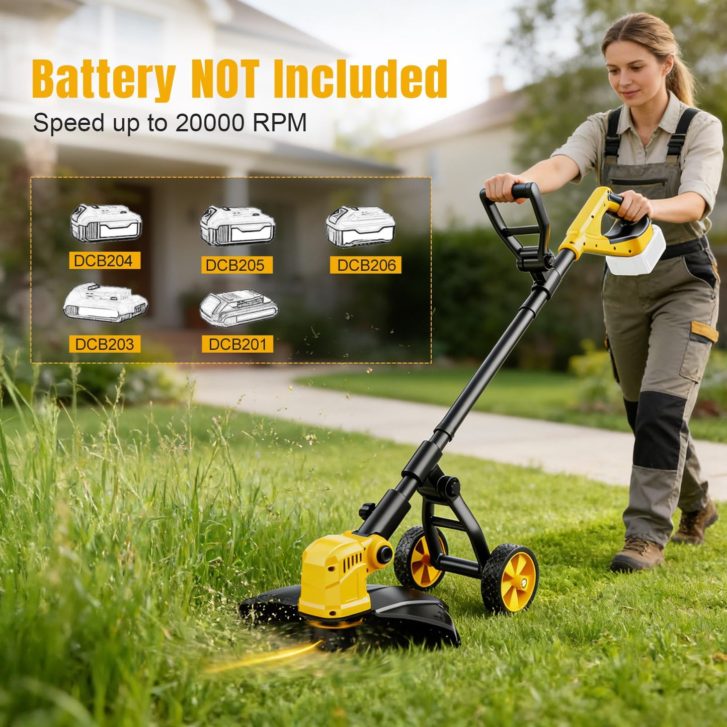 Cordless String Trimmer & Lawn Edger for Dewalt 20V Battery (NO Battery), 14" Electric Weed Eater and Edger Battery Powered, 3 in 1 Lawn Tool Wheeled with 8 Pcs Grass Cutter Spool Line for Yard Garden