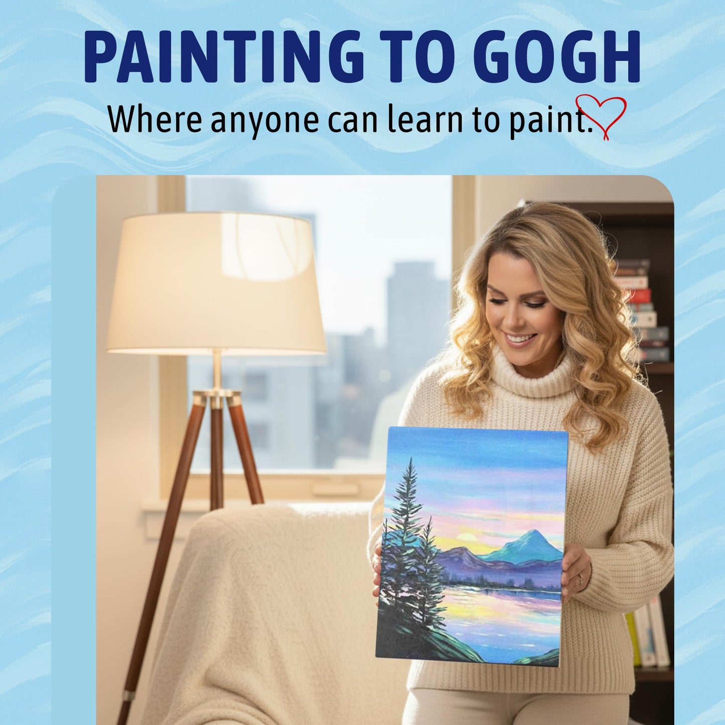 Painting to Gogh – Sunset Sonata - Painting Kit for Adults – 11x14 Canvas, 5 Paint Brushes, Acrylic Paints, Easel, Palette, Apron & Step-by-Step Video Tutorial – for Beginners& Art Lovers