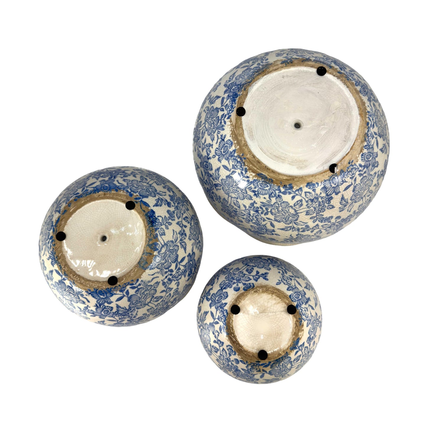 Galt International Ceramic Plant Pots Set of 3 Rustic Vintage Farmhouse Cream Crackle Glaze (11"/ 9.6"/ 7") Garden Indoor Outdoor Flower Planter w/Drainage Hole (Vintage Blue)