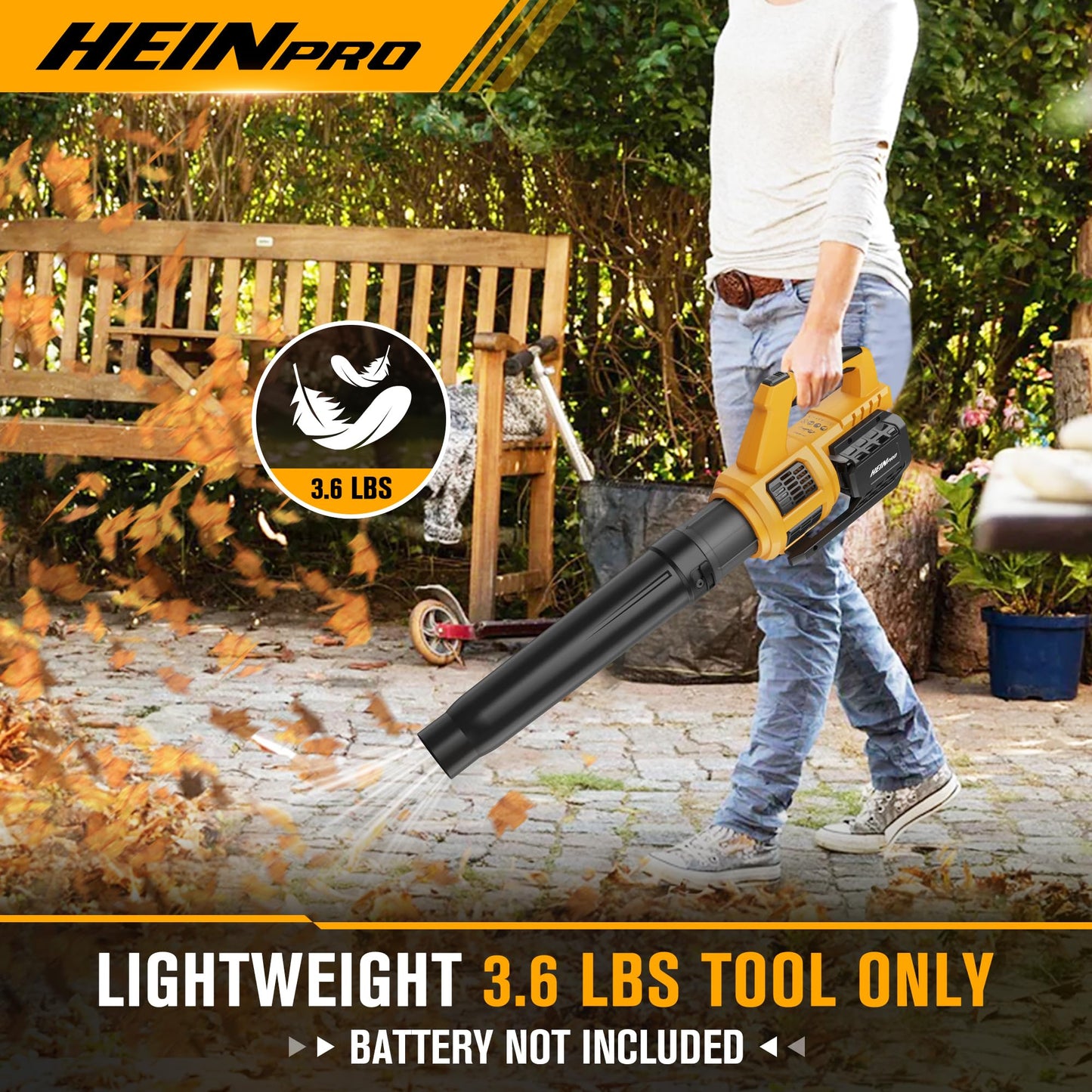 HEINPRO Cordless Leaf Blower Compatible with Dewalt 20V Max Battery 400CFM Electric Leaf Blower Cordless, Variable Speed, Turbo Mode, Leaf blowers Battery Powered for Lawn Care, Yard(Tool Only)