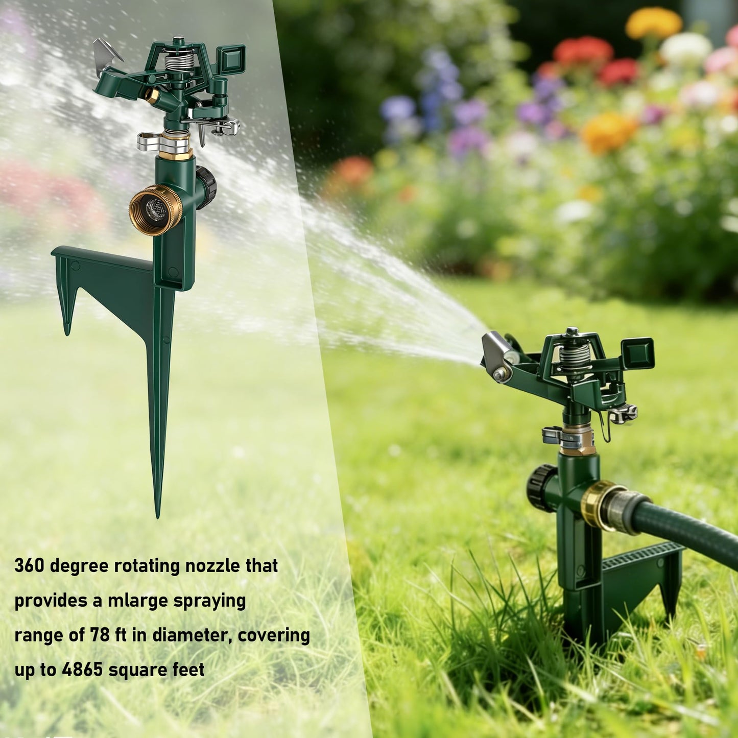 Hourleey 2 Pack Impact Sprinklers for Yard, Adjustable Pulsating Water Sprinkler Head on Step Spike, Zinc Alloy Lawn Sprinkler for 360 Degree Large Area Patio Garden Irrigation