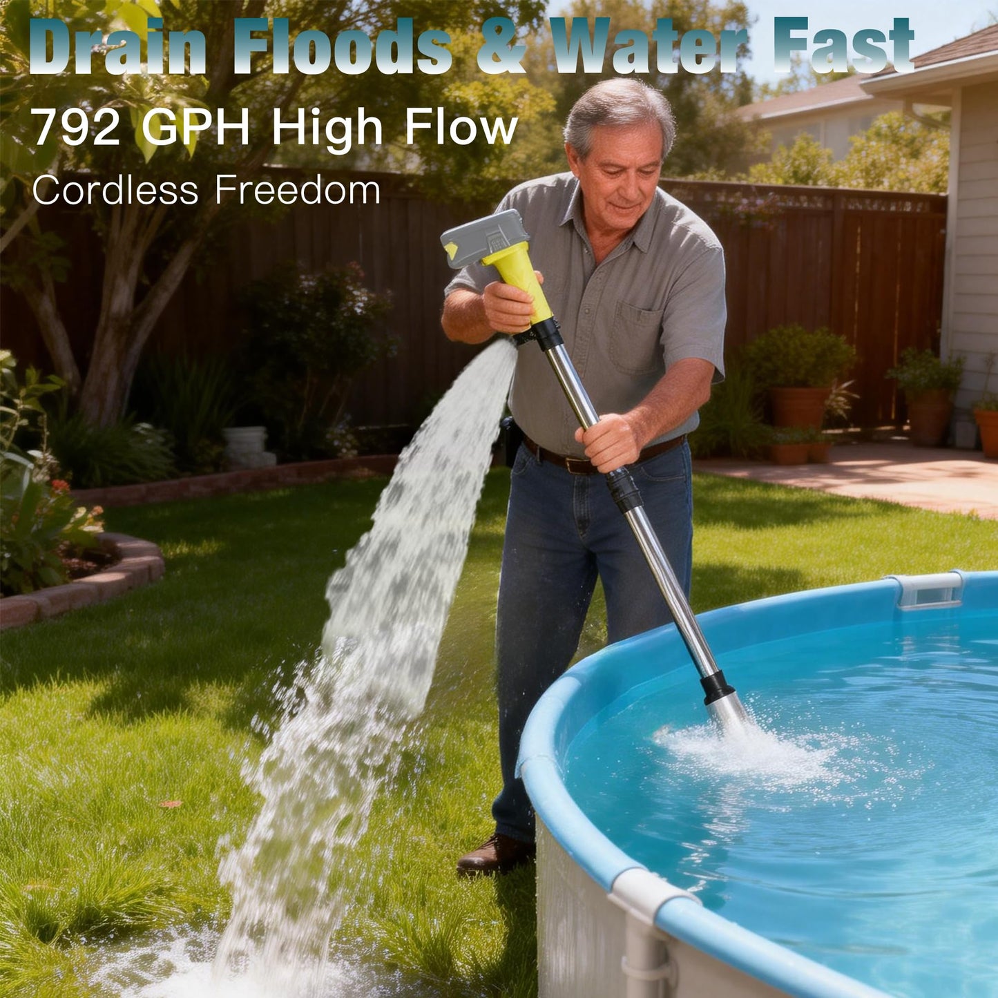 Cordless Stick Water Transfer Pump Compatible with Ryobi 18V Battery (Tool Only), 792GPH, Submersible Utility Stick Pump for Pool Garden Pond Floods (no battery)