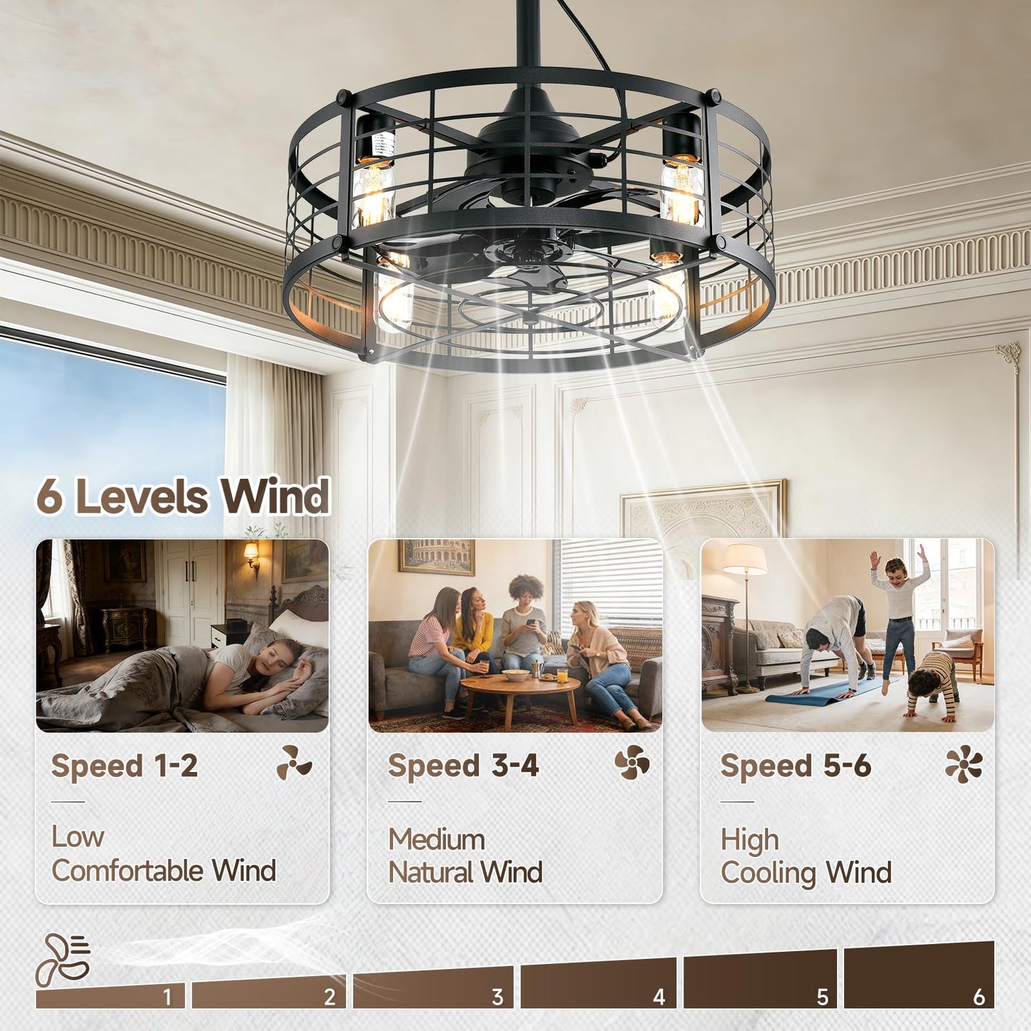 AHAWILL 20" Gazebo Fan, Outdoor Hanging Fan with Llight,6-Speed and Reversible,Plug in Ceiling Fan with Remote&APP,Cage Ceiling Fan with Light for Farmhouse,Gazebo,Patio,Warehouse