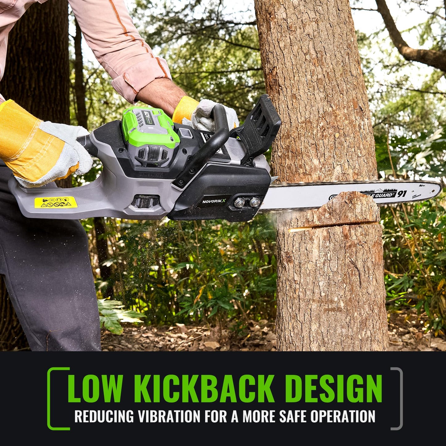 NovorikX 60V Brushless Cordless Chainsaw, 18"&16" Electric Chain Saw with 5.0Ah Battery & Charger, Automatic Oiler, Tool-Free Tension for Tree Trimming & Wood Cutting