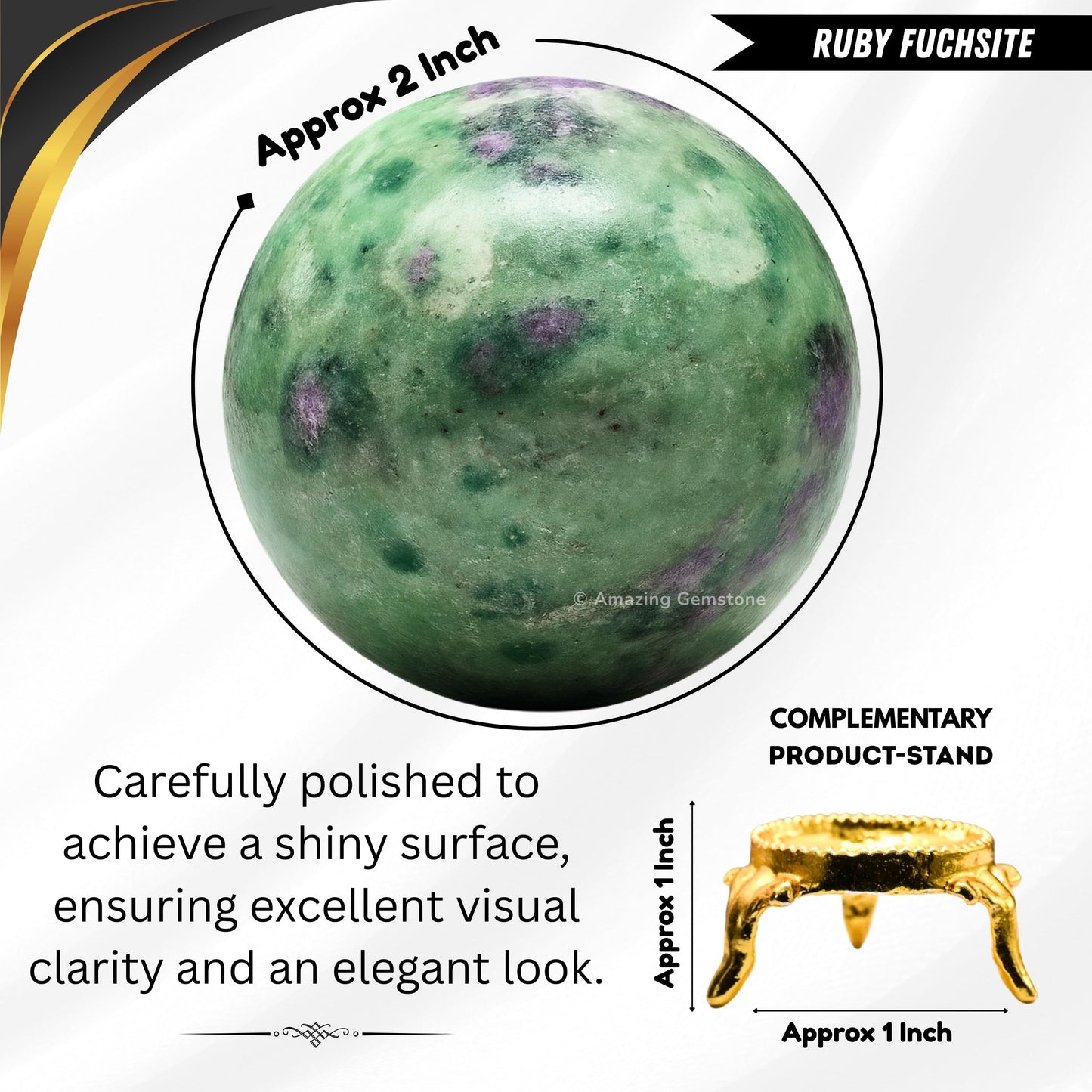 Amazing Gemstone Ruby Fuchsite Crystal Ball with Stand - 2 Inches Crystal Sphere Meditation Balls for Witchcraft and Decorative Balls