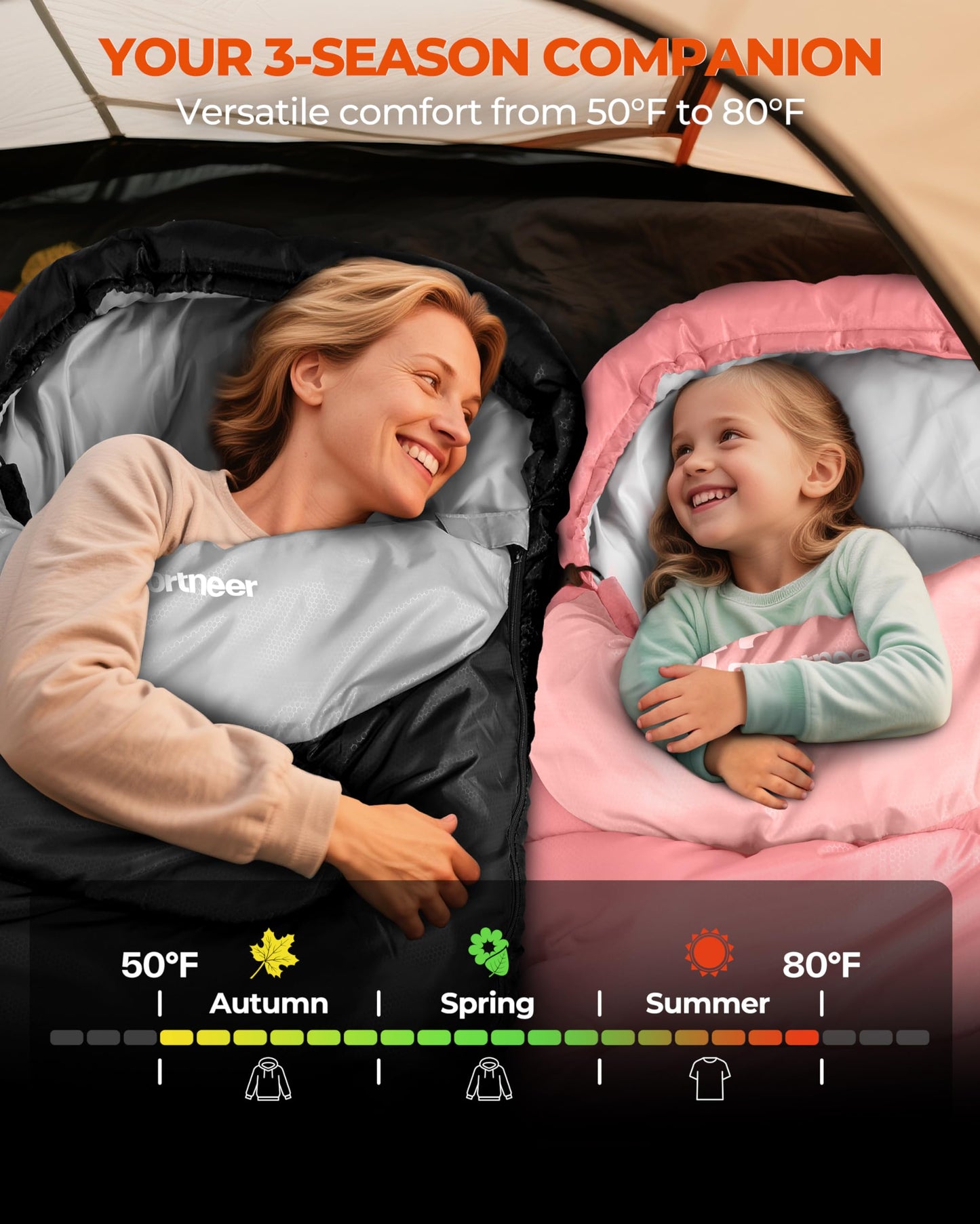 Sportneer Sleeping Bag for Adults & Kids, Cold Weather & Warm Waterproof Camping Sleeping Bag, Compact Portable for Camping Hiking & Travel