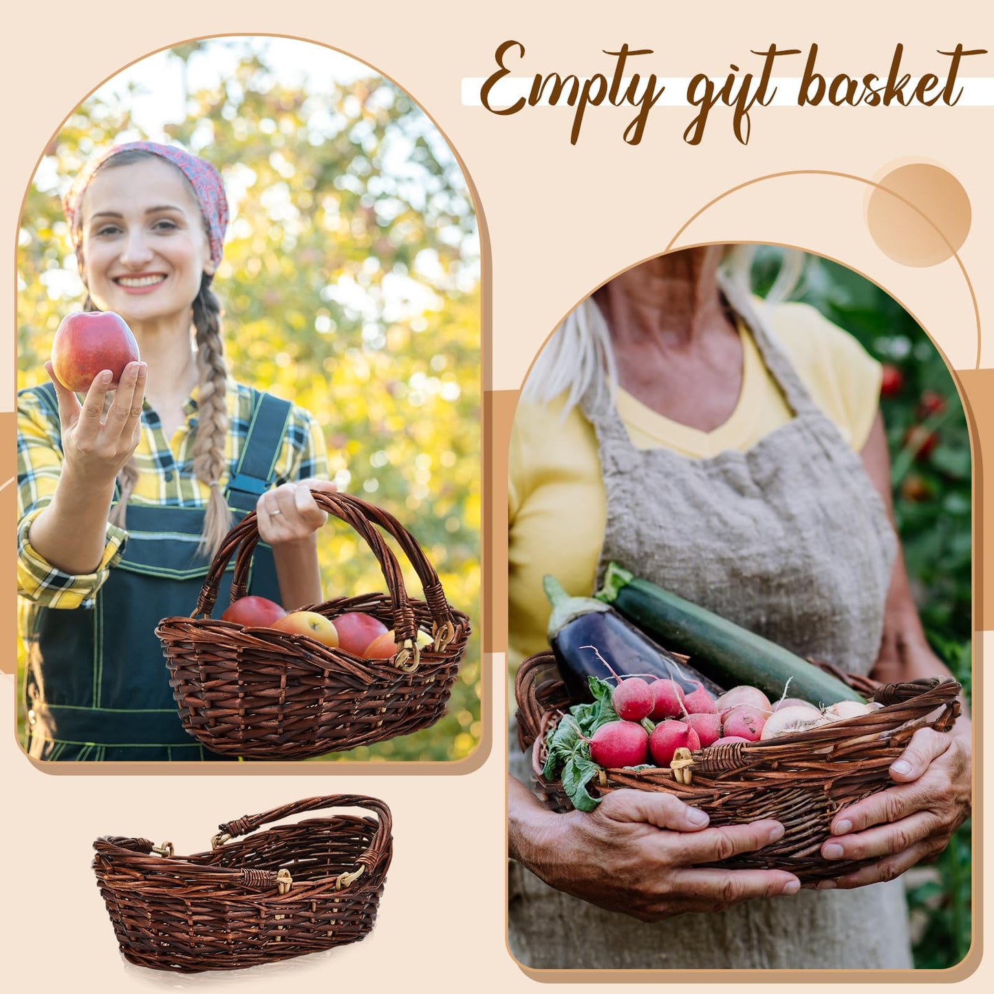Sintuff 6 Pcs Wicker Picnic Basket with Handle Garden Harvest Empty Easter Eggs and Candy Basket Oval Willow Woven Storage for Organizing, Fruit Egg Storage Gathering Wedding Gifts (Dark Brown)