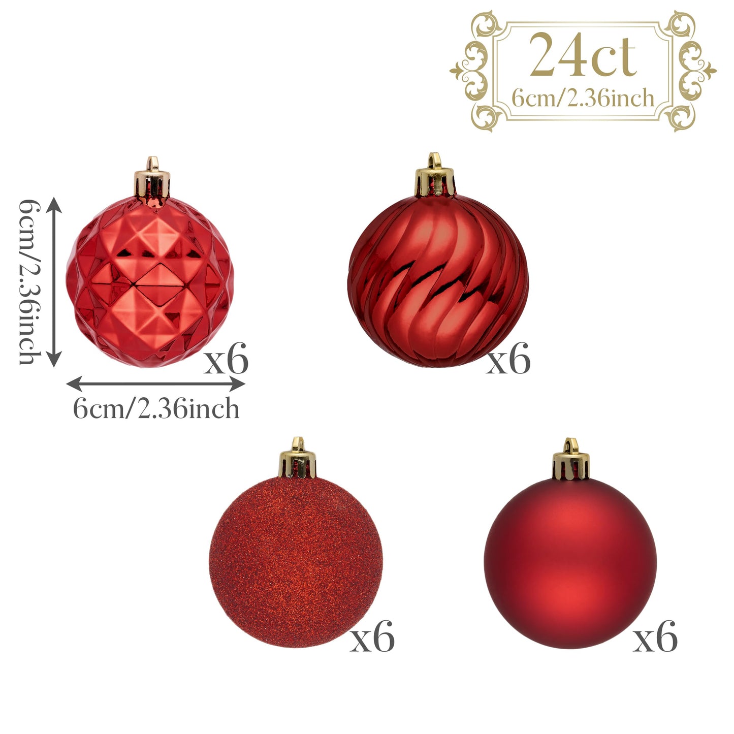 Valery Madelyn Christmas Tree Decorations Ornament Set Decor, 24ct 2.36 Inches Red Shatterproof Christmas Ball Ornaments Hanging Xmas Holiday Party Decor