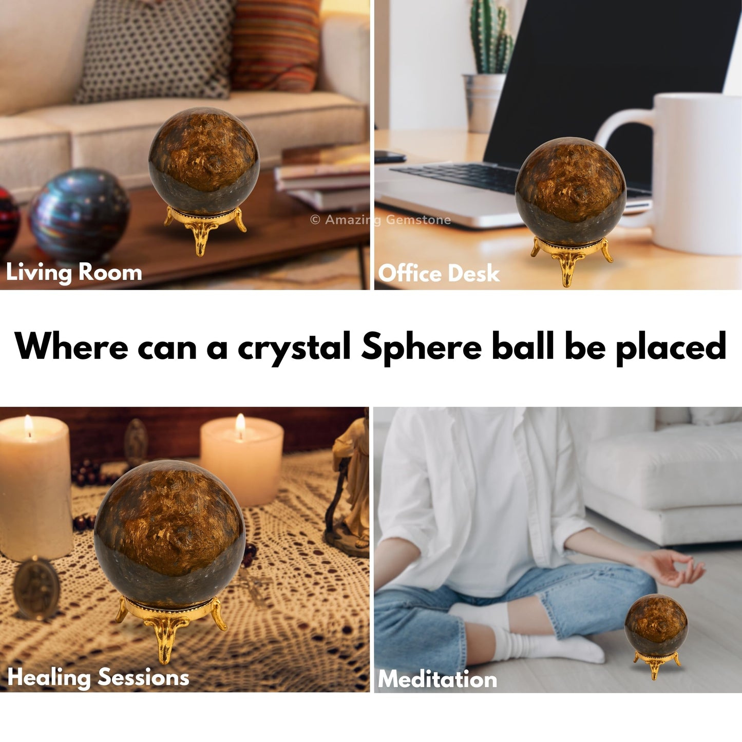 Bronzite Crystal Ball with Stand - 2" Inches Crystal Sphere Meditation Balls for Witchcraft and Decorative Balls