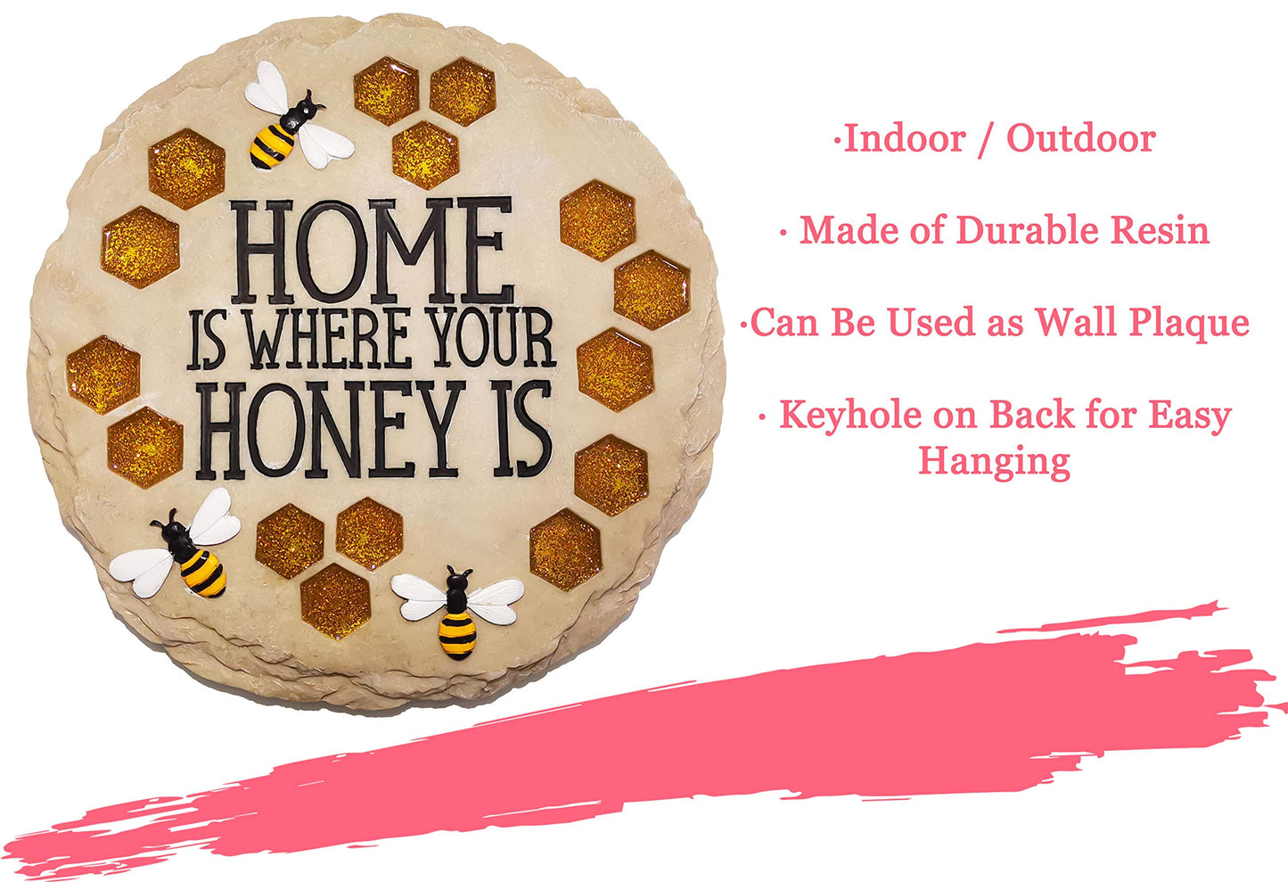 Spoontiques - Garden Décor - Home is Where Your Honey is Stepping Stone - Decorative Stone for Garden