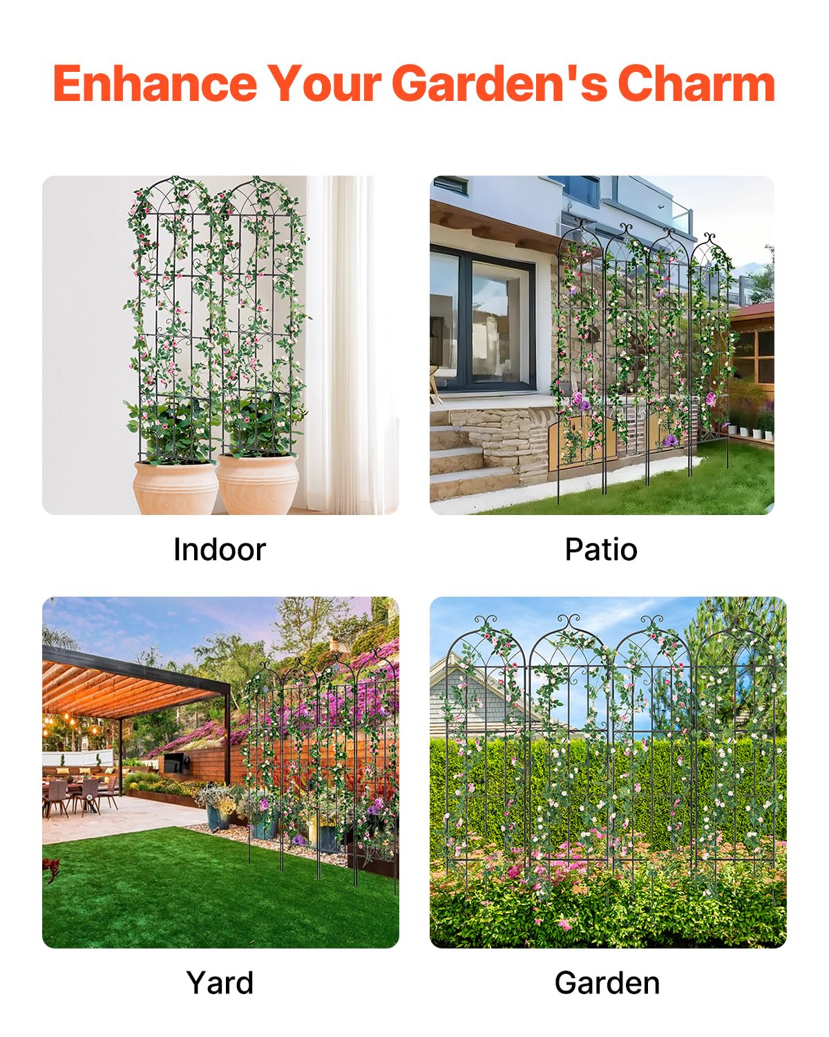 VEVOR Garden Trellis for Climbing Plants, 87 x 20 in, 4 Packs Rustproof Metal Garden Flower Rose Trellis, Outdoor Climbing Clematis Trellis Cucumbers Support for Courtyards Lawns