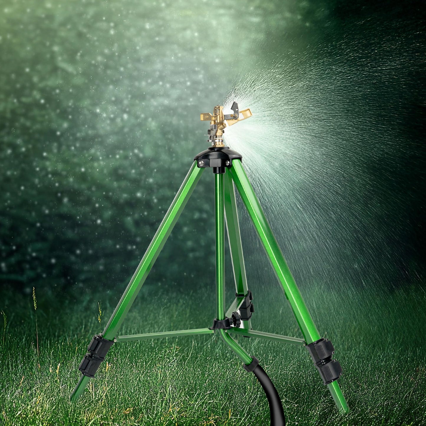 Wexo Palindrog Impact Sprinkler on Tripod Base, Heavy Duty Adjustable Zinc Sprinkler Head for Lawn Yard Garden, 360 Degree Large Area Irrigation, 3/4" Connector Extension Legs Flip Locks, 2 Pack