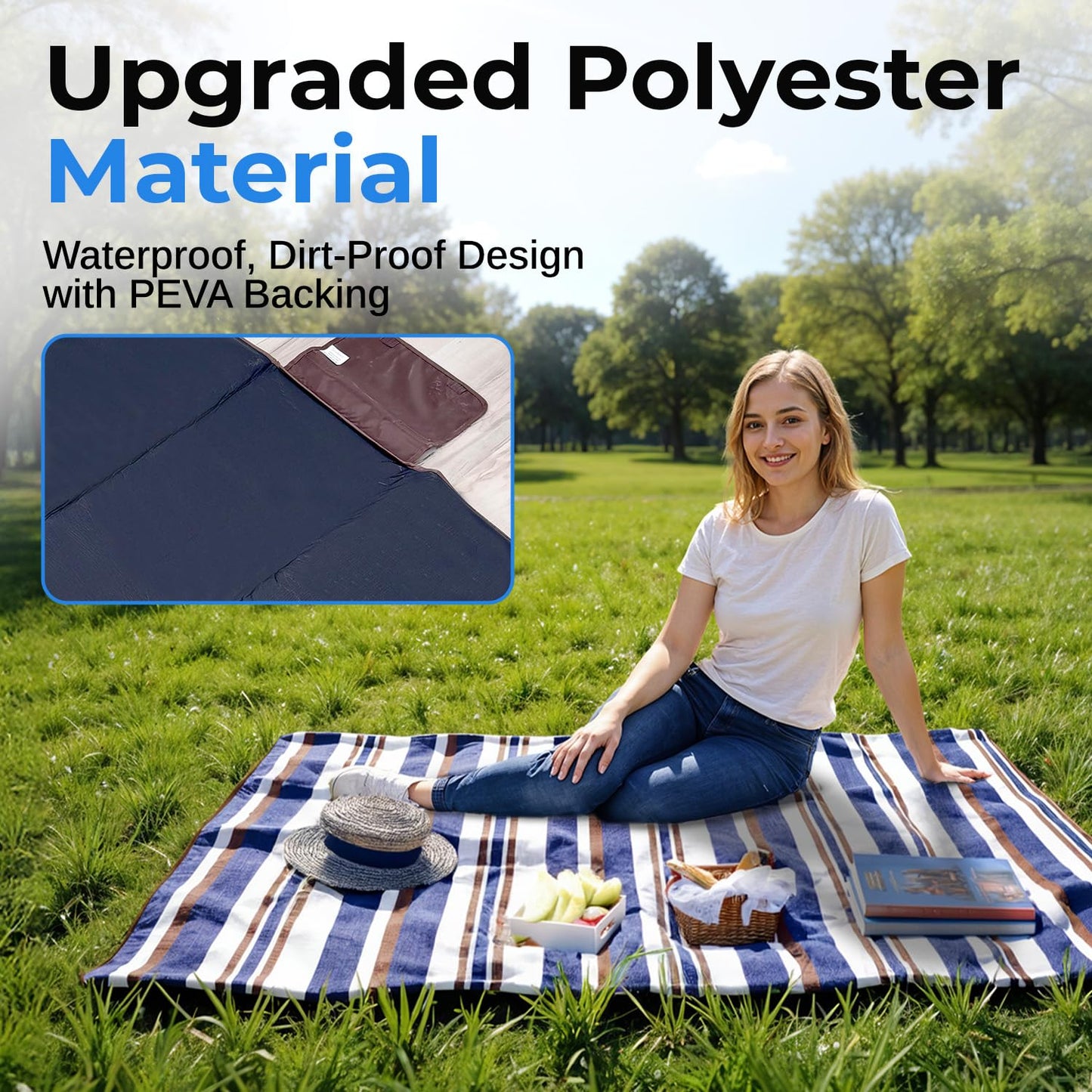 scuddles Extra Large Picnic Blanket – 60" x 80" Waterproof Outdoor Mat with Soft Dual-Layer Comfort, Foldable Travel Rug for Beach, Camping, Lawn, Parks & Family Picnics