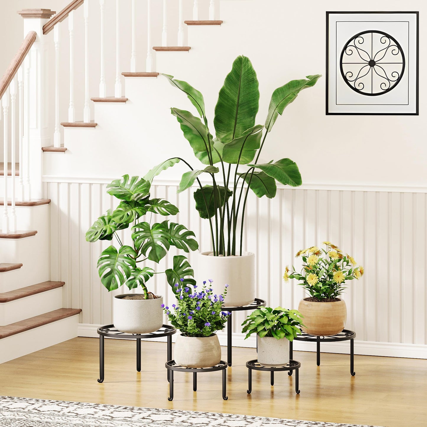 NQW 5 Pack Metal Plant Stand Heavy Duty Metal Plant Shelf for Multiple Plants Anti-Rust Iron Flower Pot Stand Holder for Home Garden
