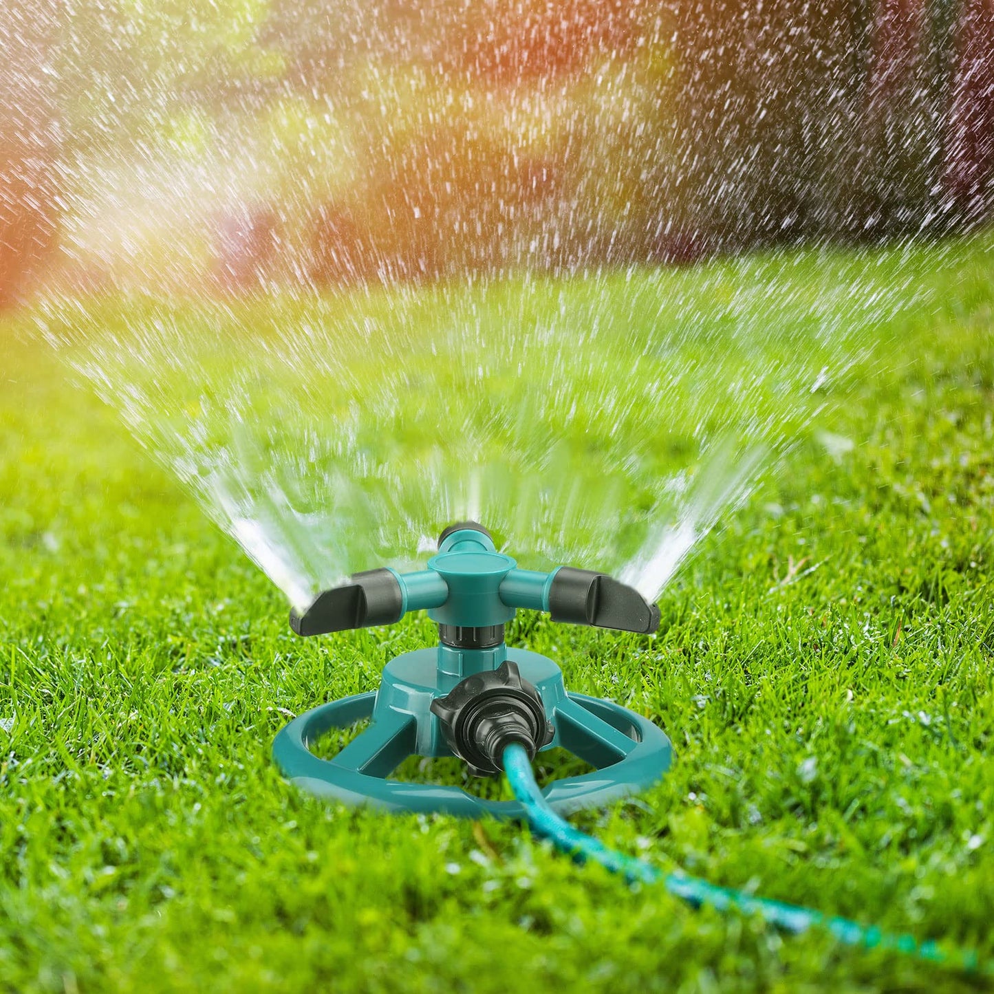 Maxdot 3 Pcs Lawn Sprinkler Adjustable 360 Degree Garden Sprinklers Rotation Automatic Large Area Coverage Green Yard Sprinklers for Kids Playing Plant Lawn Grass Irrigation