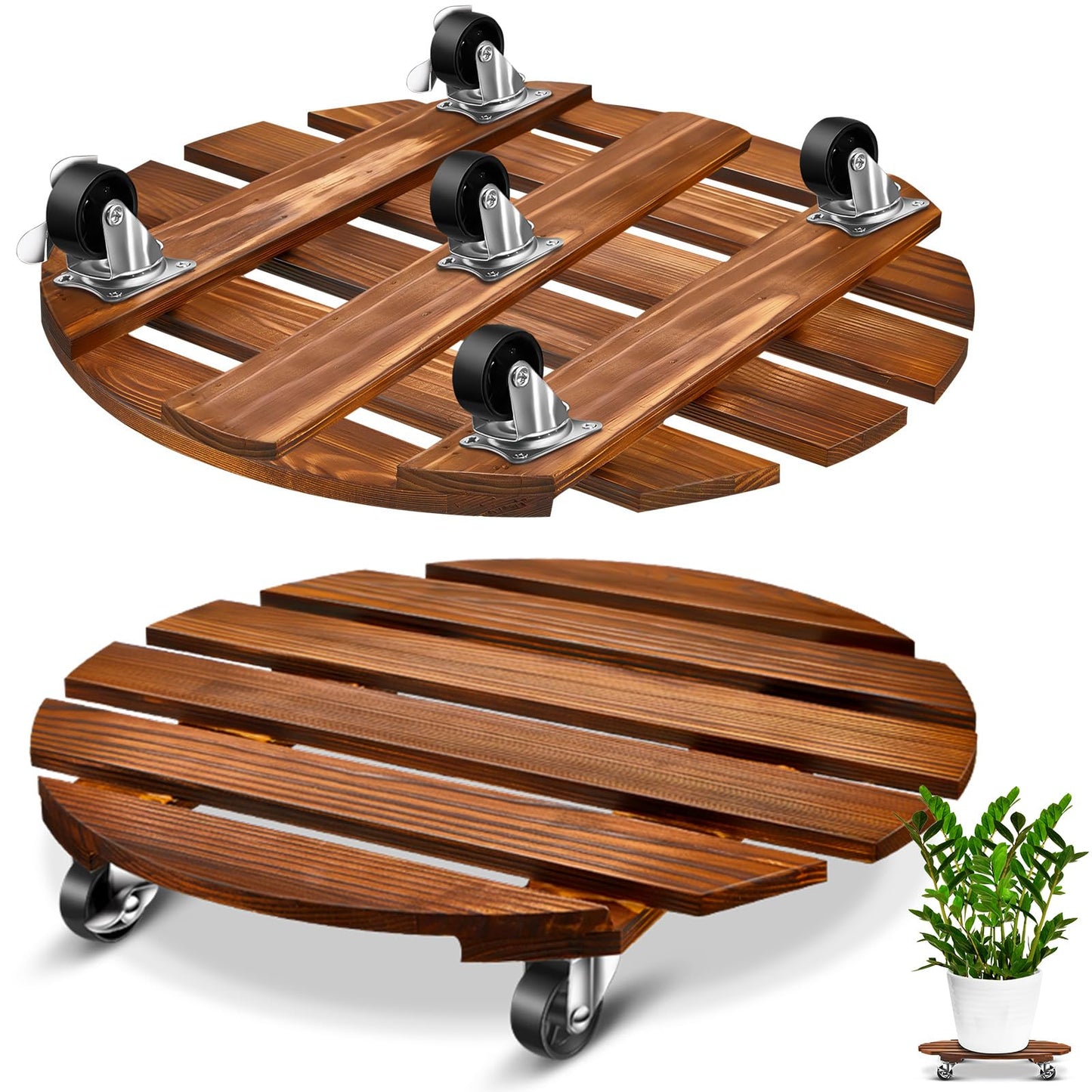 Taiyin 2 Pack 16 Inch Wooden Plant Stand with Lockable Wheels 220 Lbs Heavy Duty Plant Roller with Casters for Outdoor Indoor