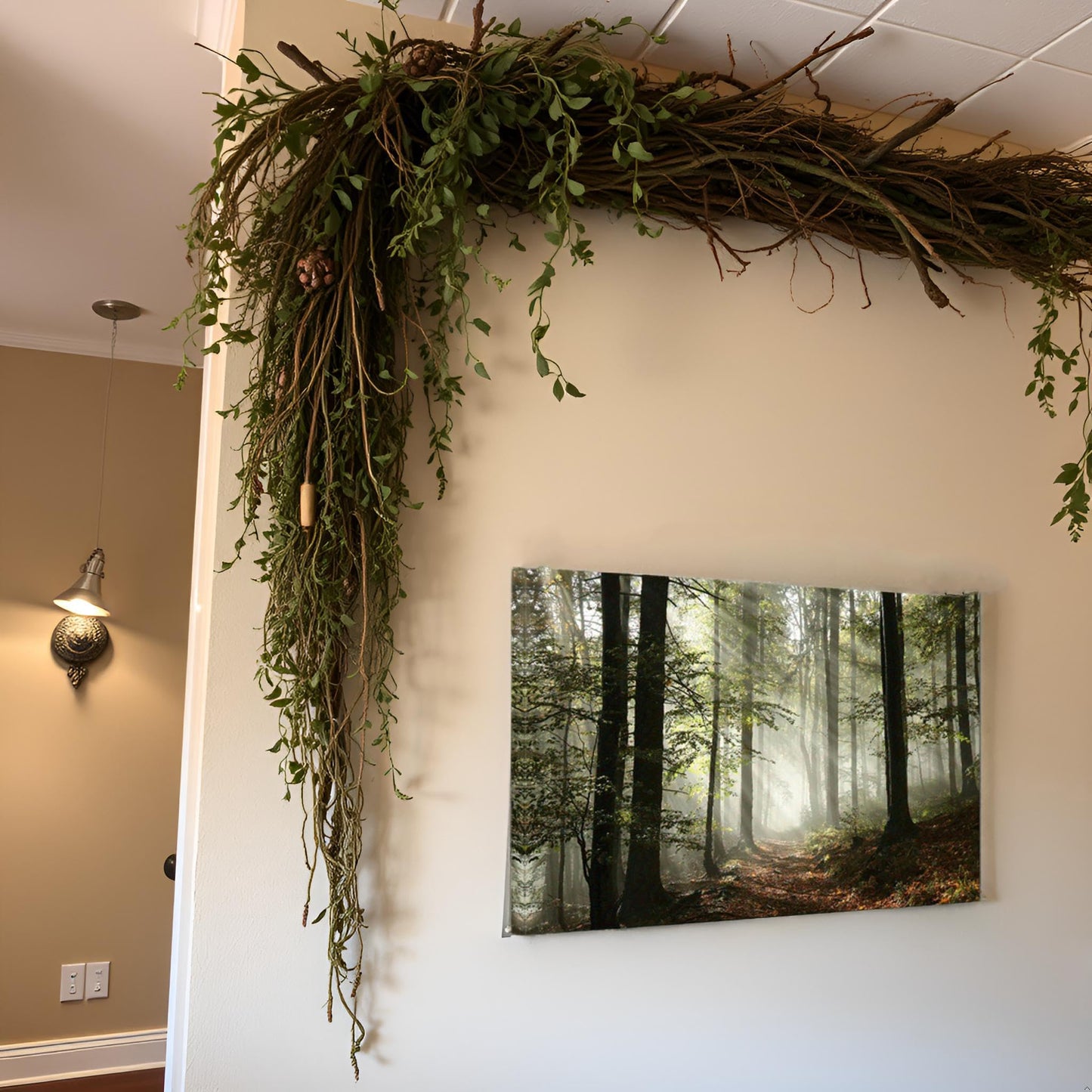 Forest Canvas Wall Art Trees Foggy Morning Spring Rustic Landscape for Bedroom Bathroom Decorations Modern Artwork Print Framed Painting Living Room Home Office Wall Décor 12x16inch