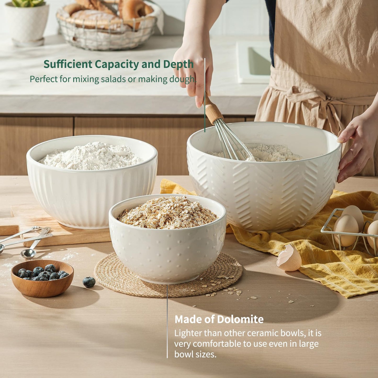 HAPPY KIT Ceramic Mixing Bowls Set, Nesting Bowls Set For Kitchen,Large 5/3/1.5 Quart Bowl Set of 3, Prep Serving Bowl for Baking and Mixing Salad,Oven, Microwave and Dishwasher Safe