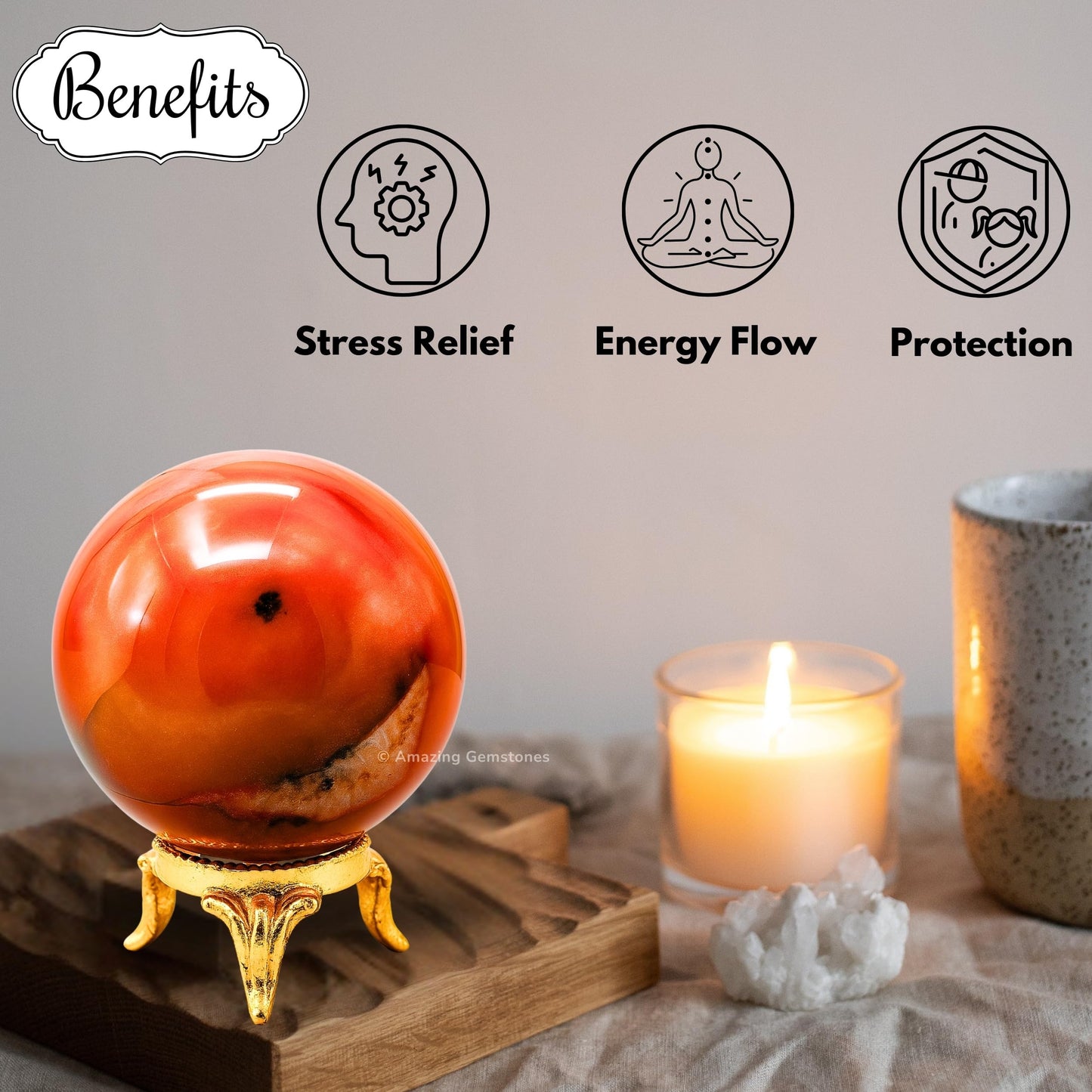 Amazing Gemstone Carnelian Crystal Ball with Stand - 2" Inches Crystal Sphere Meditation Balls for Witchcraft and Decorative Balls