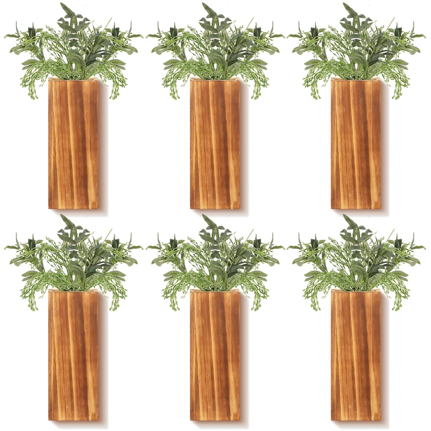 Nuanchu 6 Pack Wood Wall Planter Wooden Hanging Planter for Dried Flowers and Artificial Greenery Plants Wooden Pocket Vase Farmhouse Wall Decor for Indoor Hydroponics Plants (Natural, Wood Style)
