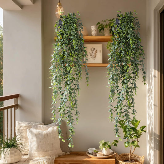 Yarmare Artificial Hanging Plant 2 Pcs Faux Plant Ivy Vine Faux Eucalyptus Vines Fake Potted Greenery for Wall Living Room Home Shelf Office Bathroom Outdoor Indoor Decor (Type 1)