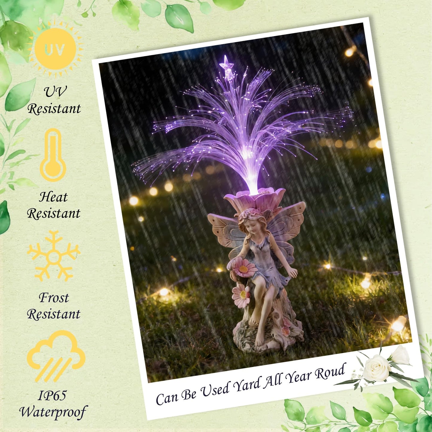 Fairy Garden Decor Statue - 17 inch Solar Flower Fairy Garden Statues With Colour Changing Fiber Optic Lights Outdoor Statues for Yard Patio Balcony, fairies Figurines Gifts for Mom Grandma Women.