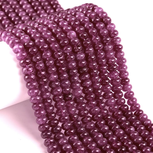 76pcs 5x8mm Natural Stone Purple Red Jade Rondelle Spacer Loose Beads Abacus Disk Stone Round Loose Gemstone Beads for Jewelry Making DIY Bracelet Necklace