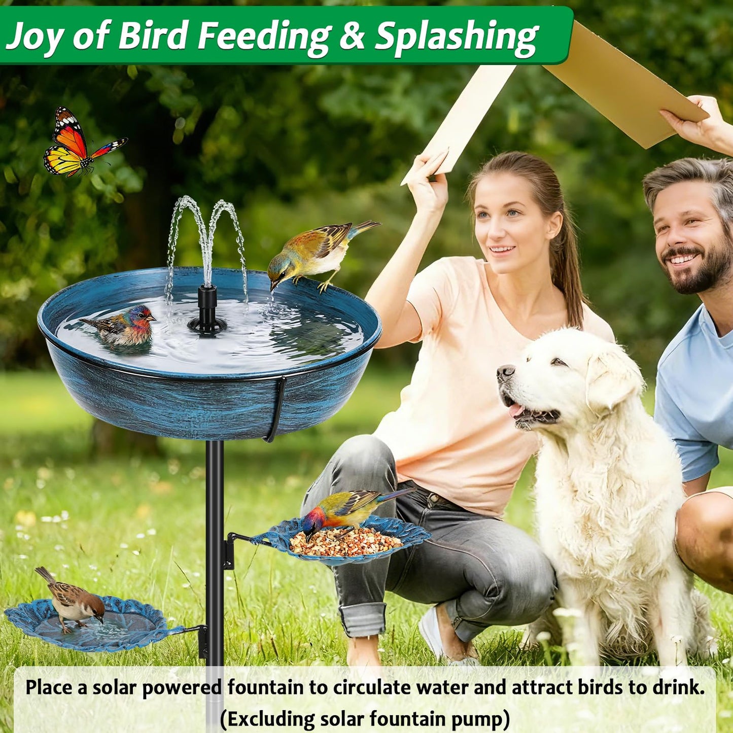 Olpchee Metal Bird Bath for Outdoor - Garden Bird Bath with Removable Bowl Heavy-Duty Base, Winter Birdbath Feeder Rust-Proof Birdbaths for Garden Yard Lawn Decor, Easy to Install(Blue)
