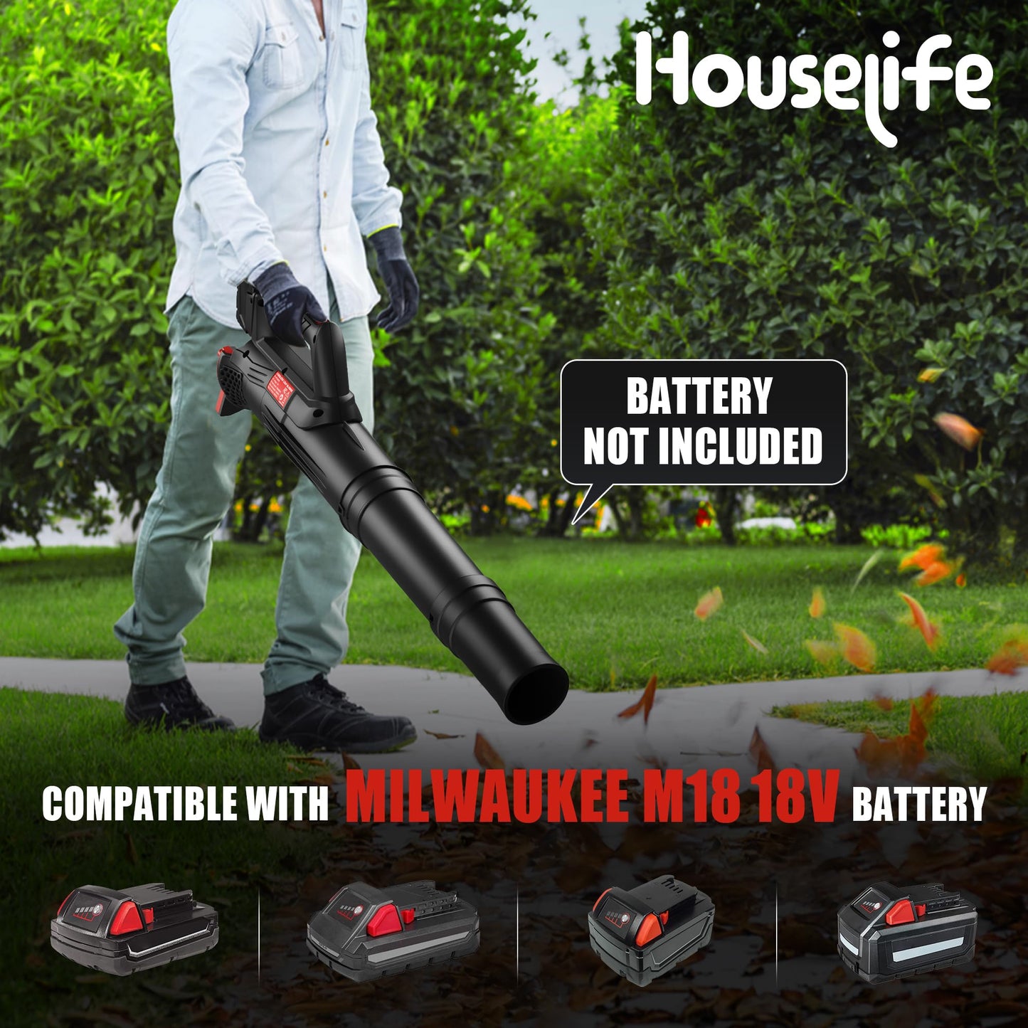 Ultra-Lightweight Cordless Leaf Blower Compatible with Milwaukee M18 Battery (Tool Only) - 400 CFM / 130 MPH, Battery Powered Handheld Blower for Quick Yard, Patio, Garage Cleanup